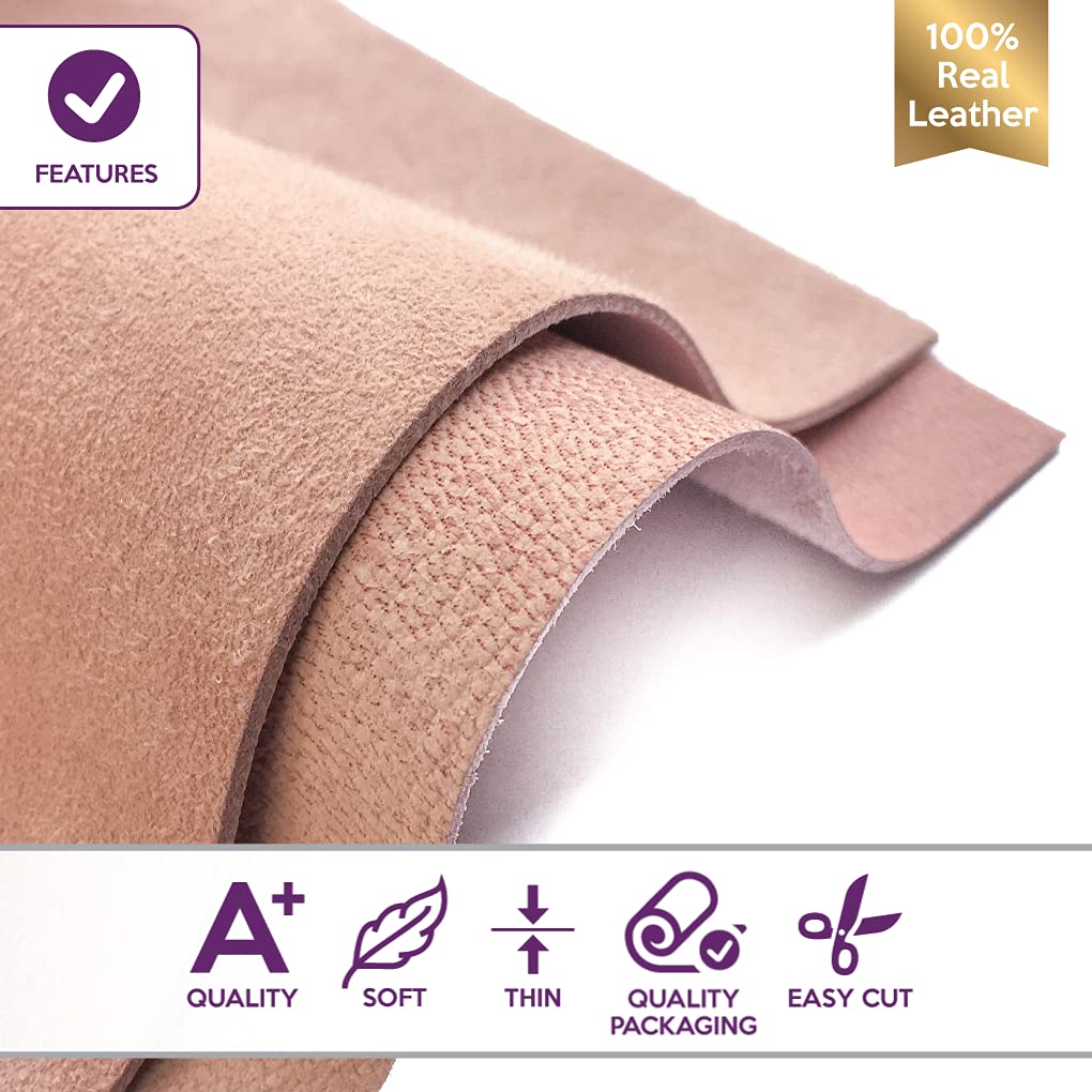 Genuine Misty Rose Suede Leather Sheet - Light Pink 12x18 Inches (30x45cm) for DIY Crafts, Sewing Projects, Handmade Bags & Home Decor