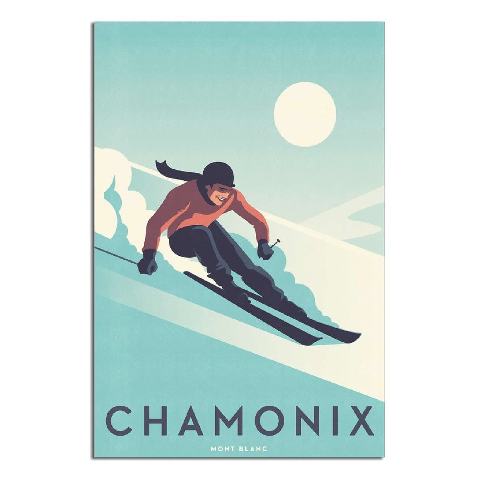 ANAQUT Chamonix Mont Blanc Vintage Ski Travel Poster - Canvas Wall Art for Modern Home Decor, Living Room, Bedroom & Office - Perfect Birthday Gift for Winter Sports & Mountain Lovers