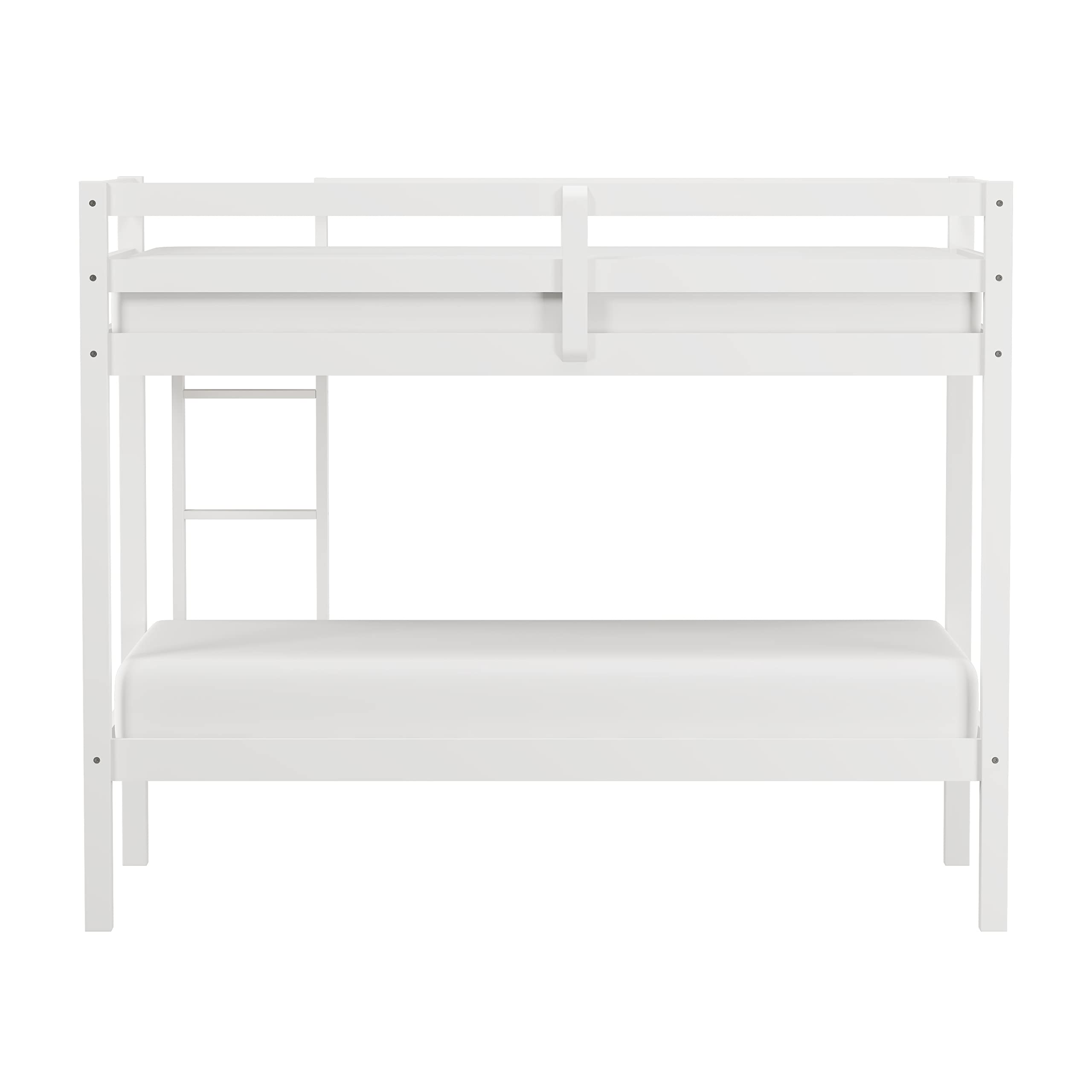 Hillsdale Caspian Twin Over Twin Bunk Bed for Kids and Teens - White | Space-Saving Kids Bedroom Furniture for Small Rooms & Shared Spaces