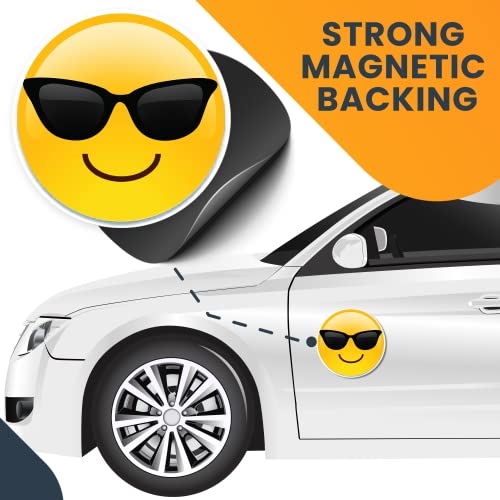 5 Inch Round Emoji Sunglasses Magnet Decal - Cute Self-Expression Car Decorative Magnet for Truck, SUV & Metal Surfaces - Express Your Personality - Perfect for Fridge, Locker & Office Decor