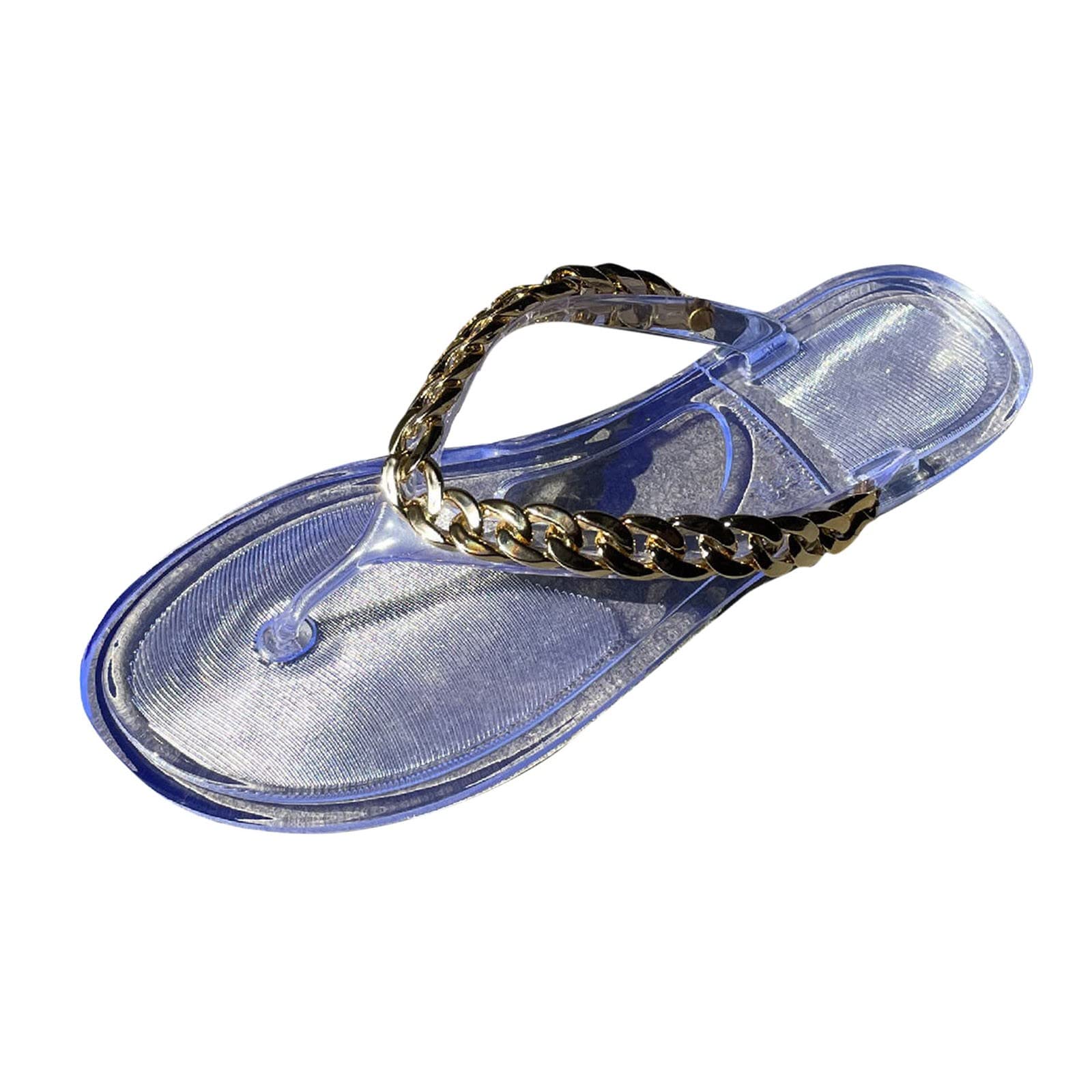 Women's Fuzzy Slippers - Soft Plush Flip Flops with Shiny Chain Detail for Summer & Beach Wear - Comfortable House Shoes for Lounge, Travel and Outdoor Use