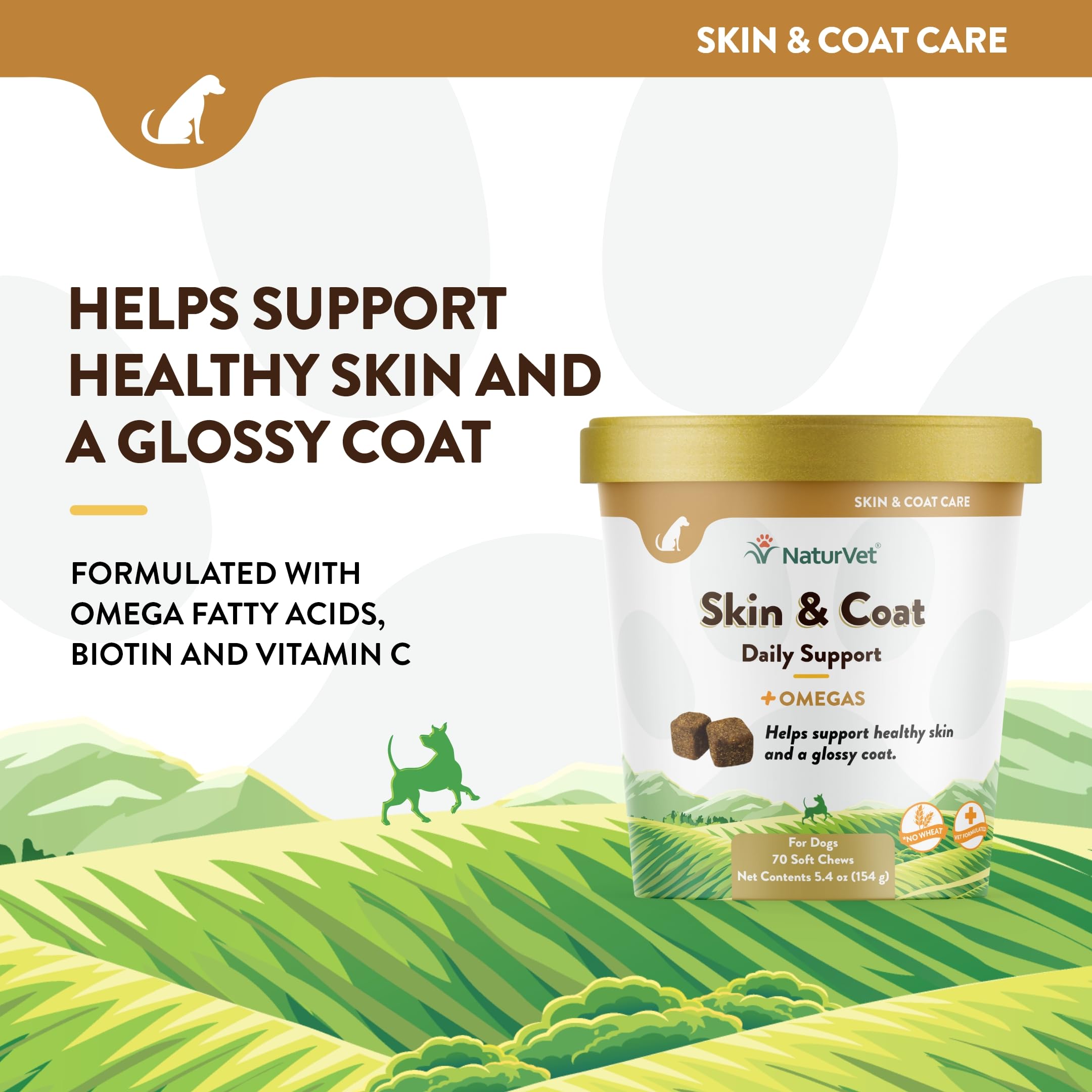 NaturVet Skin and Coat Plus Breath Aid for Dogs - 70 Count Soft Chews | Made in USA with Premium Global Ingredients | Supports Healthy Skin, Shiny Coat & Fresh Breath for Your Pet