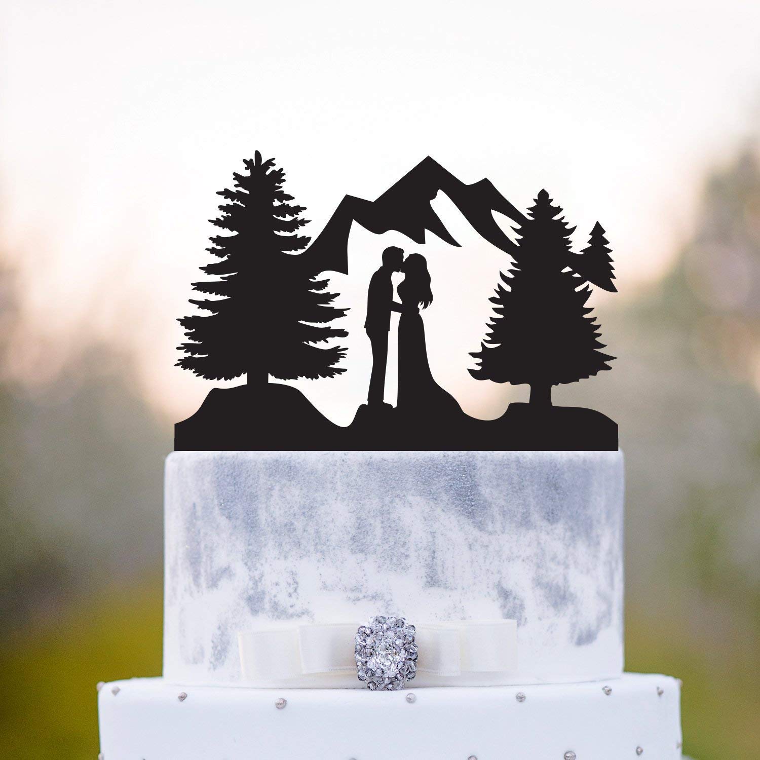 EricauBird Mountain & Forest Wedding Cake Topper - Mr & Mrs Outdoor Theme Cake Decor for Wedding & Birthday Celebrations - Perfect for Rustic, Nature-Inspired Weddings and Anniversary Parties