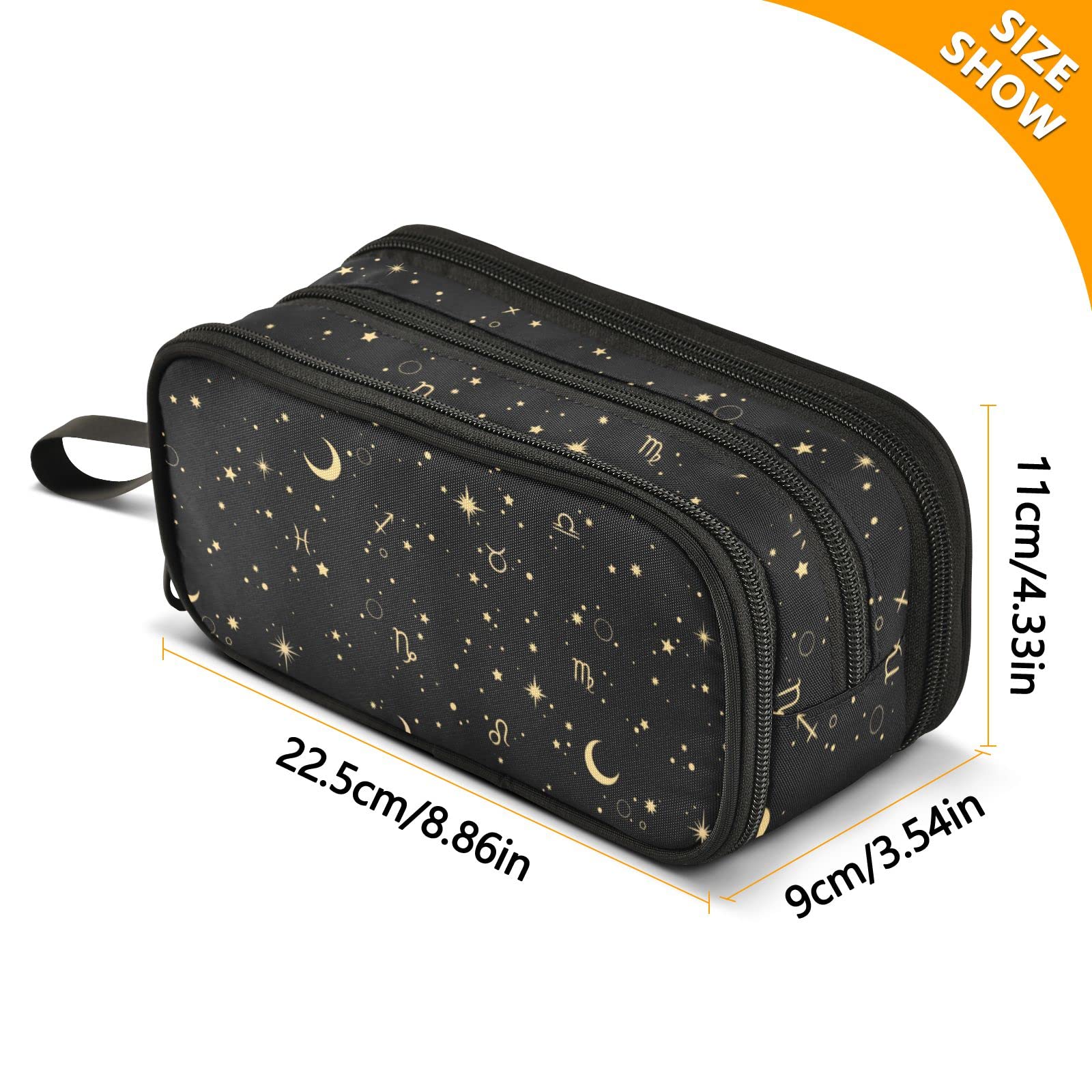 ALAZA Moon Star Zodiac Pencil Case - Durable Nylon Zipper Pouch for Pens & Stationery - Perfect for School, College, Office & Work (Unisex Design for Men & Women) - Great Gift for Students & Professionals