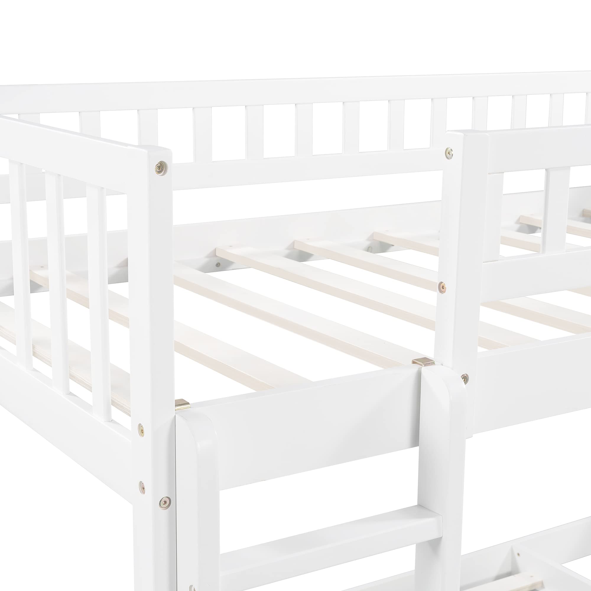 Harper & Bright Designs Twin Over Twin Bunk Bed with Slide, Stairs & Storage Drawers - Solid Wood Low Bunk Bed with Guardrails for Kids & Teens - Space-Saving Bedroom Furniture for Small Rooms, Sleepovers & Guest Rooms (White, No Box Spring Needed)