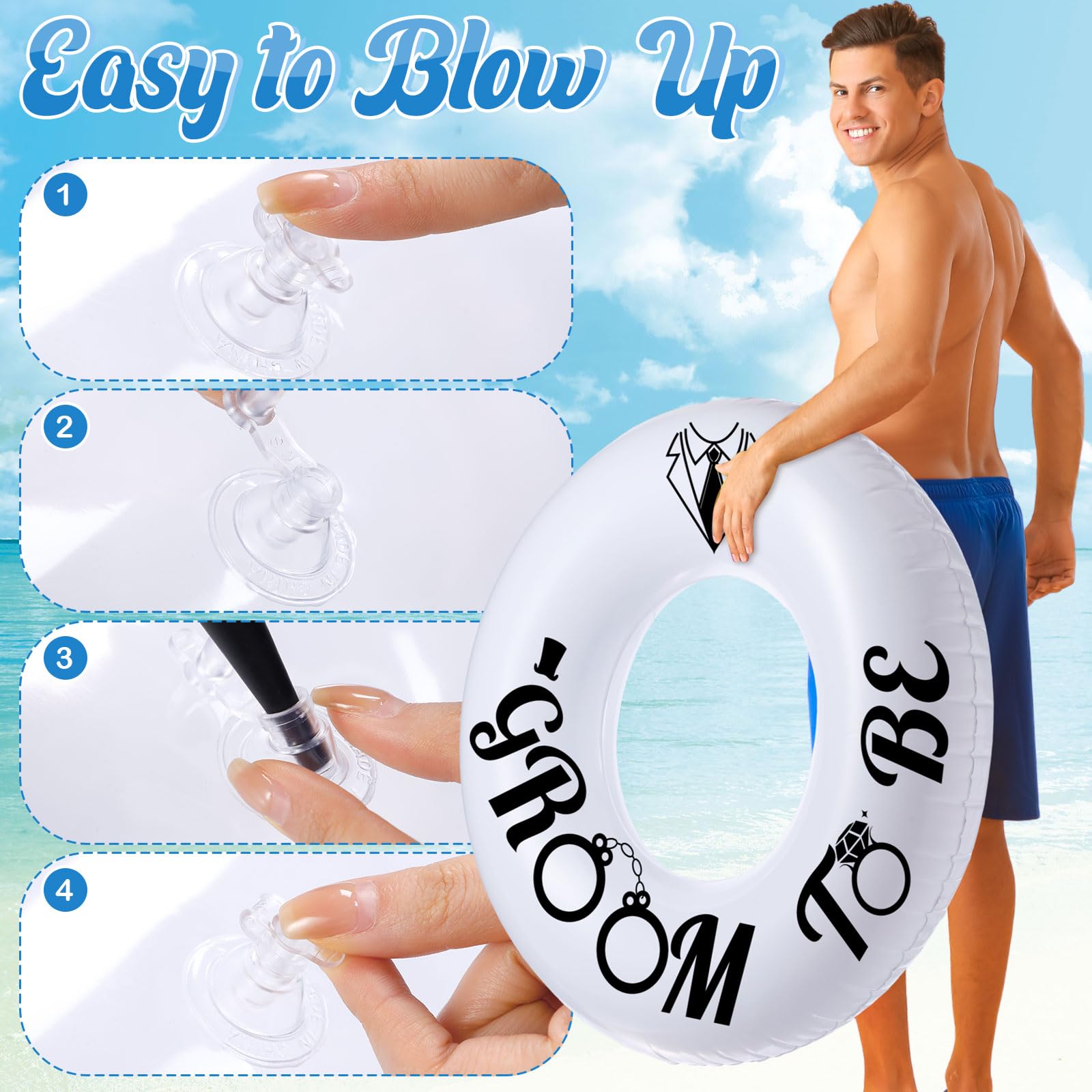47.24 Inch Groom Inflatable Pool Float Tube - Bachelor Party, Engagement & Bridal Shower Accessories for Adults - Perfect for Pool Parties, Beach Celebrations & Bachelorette Events (Groom to Be)