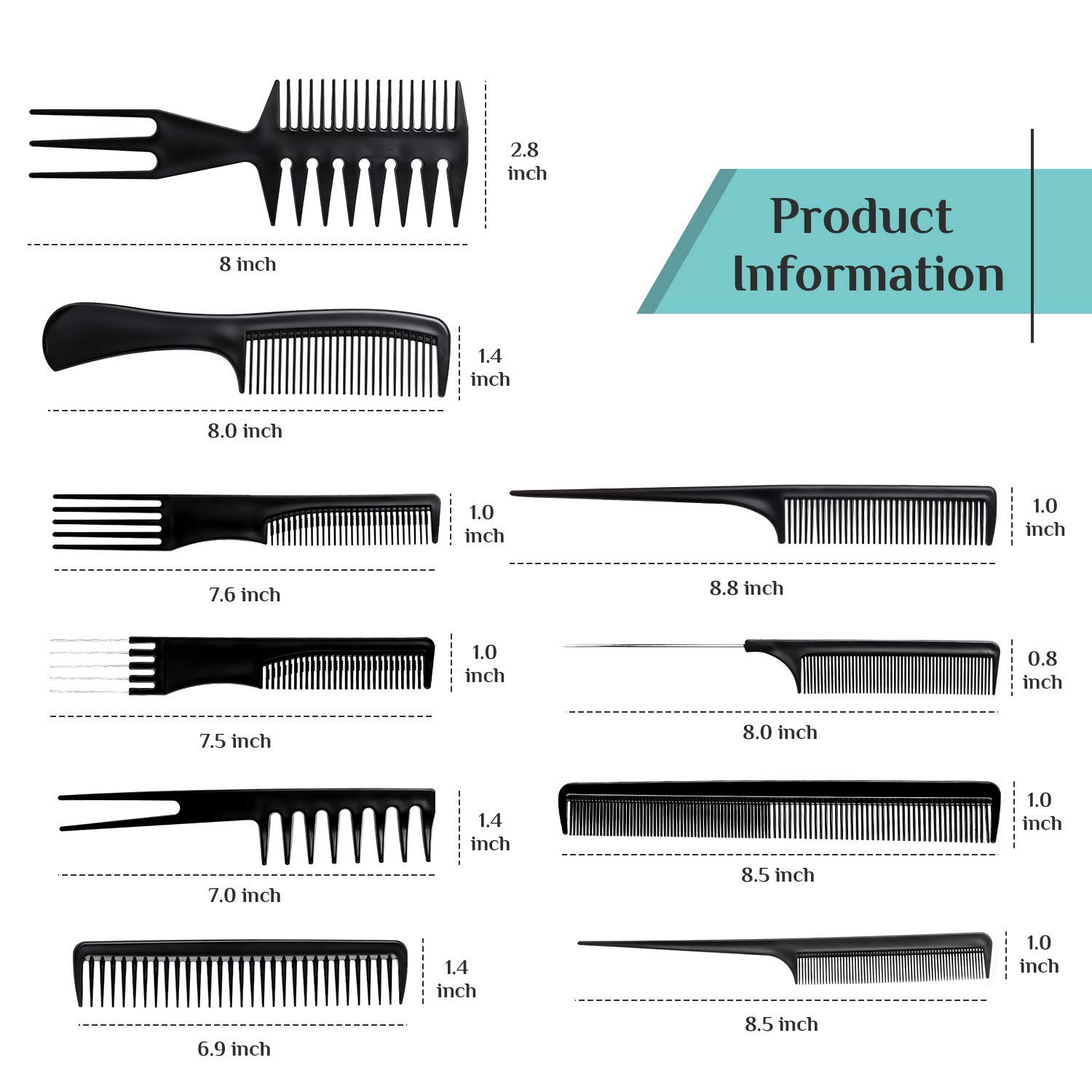 Professional Hair Styling Comb Set - 10PCS Anti-Static Barber Combs & Brushes for All Hair Types (Women, Men, Kids) - Perfect for Salon Styling, Home Hair Care & Travel Grooming Kit (Black)