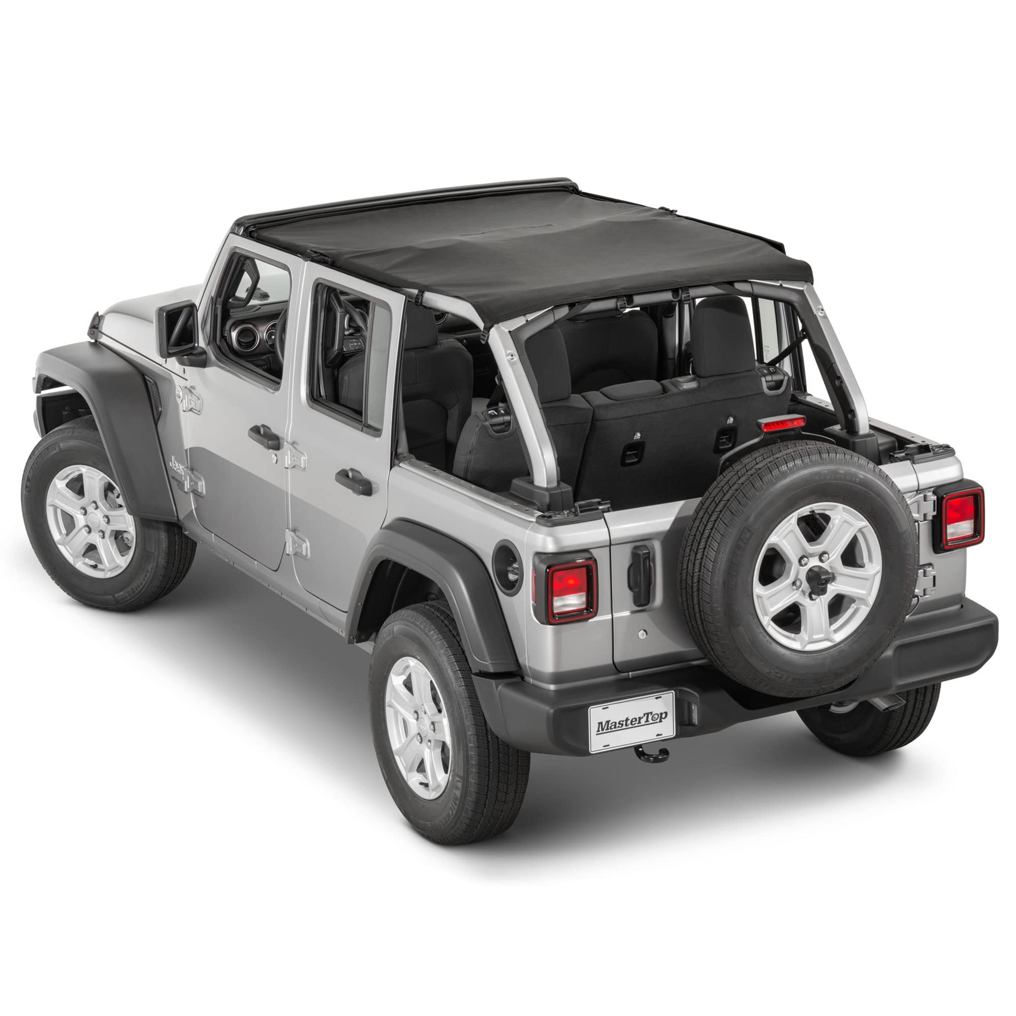 MasterTop Bimini Top Summer Soft Top for Jeep Wrangler JLU JL Unlimited 4-Door (2018-2023) - Black MasterTwill Sunshade & Bikini Top - Perfect for Beach Trips, Off-Road Adventures & Summer Driving