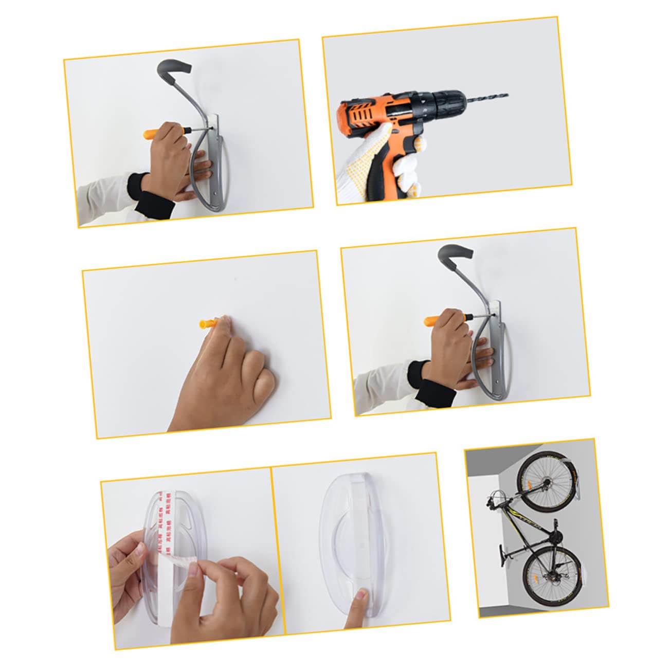 GANAZONO 3-Pack Heavy Duty Wall Hooks for Indoor Cycling Bikes - Bike Storage Hooks, Wall Mounted Rack for Garage, Home Gym Organization (Ideal for Hanging Bikes, Helmets & Gear)