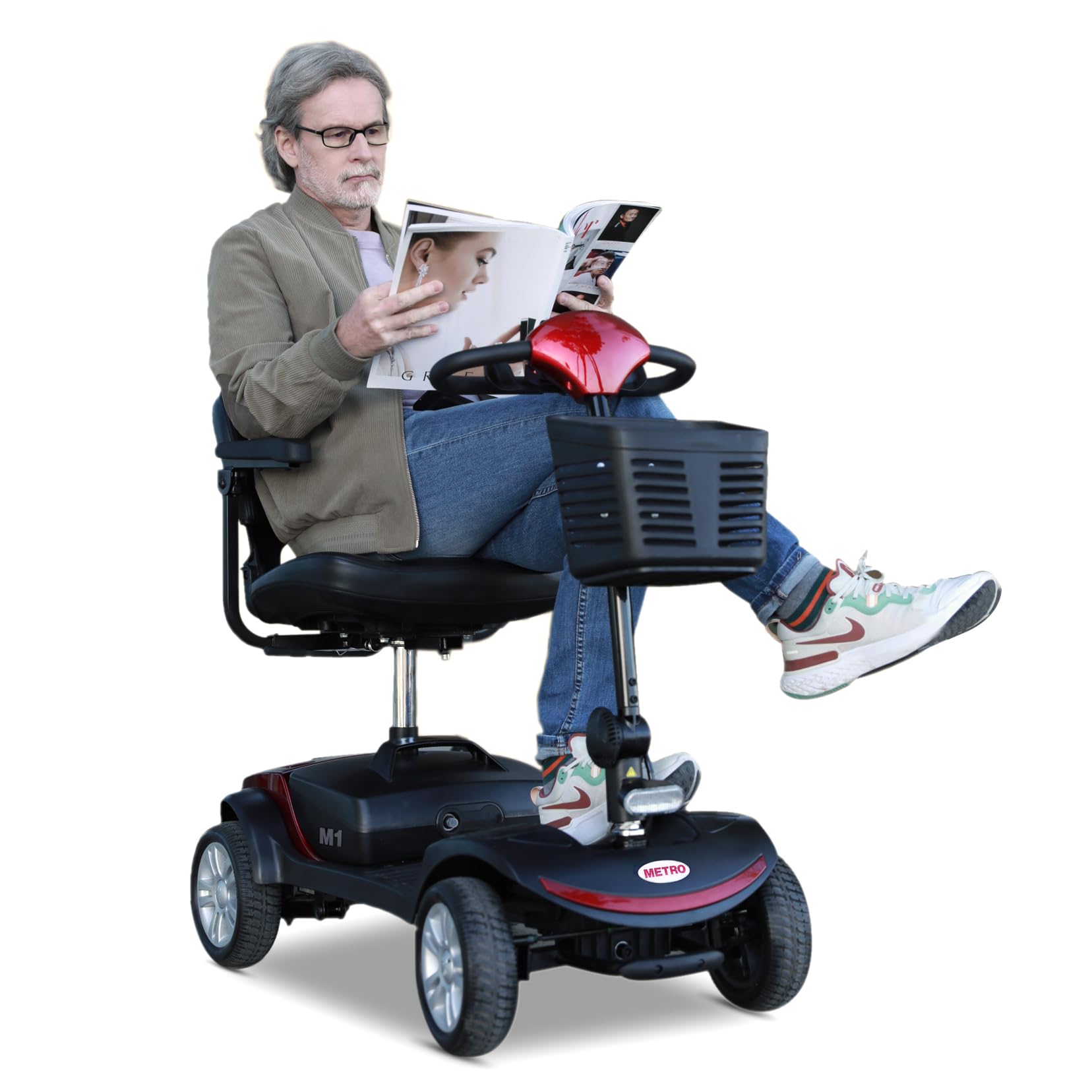 **4 Wheel Folding Mobility Scooter for Seniors & Adults - Compact Electric Medical Scooter for Travel & Daily Use - Heavy Duty Powered Wheelchair Device (Red) - Perfect for Shopping, Airports & Outdoor Activities**