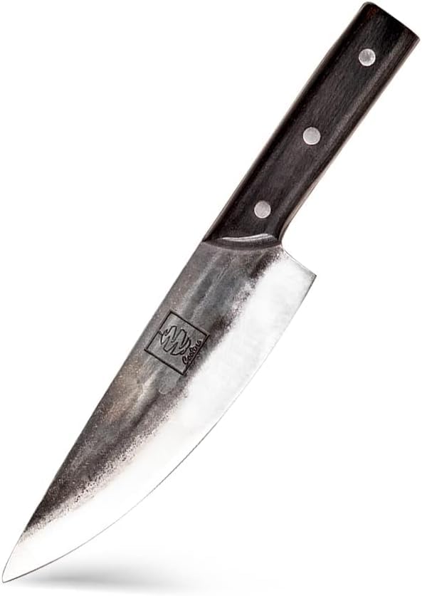 Premium COOLINA Altomino 7.1-inch Japanese Chef Knife - Hand-Forged Tungsten Steel Blade with Hammered Finish - Perfect for Kitchen, Outdoor Cooking, Hunting & Survival Gear