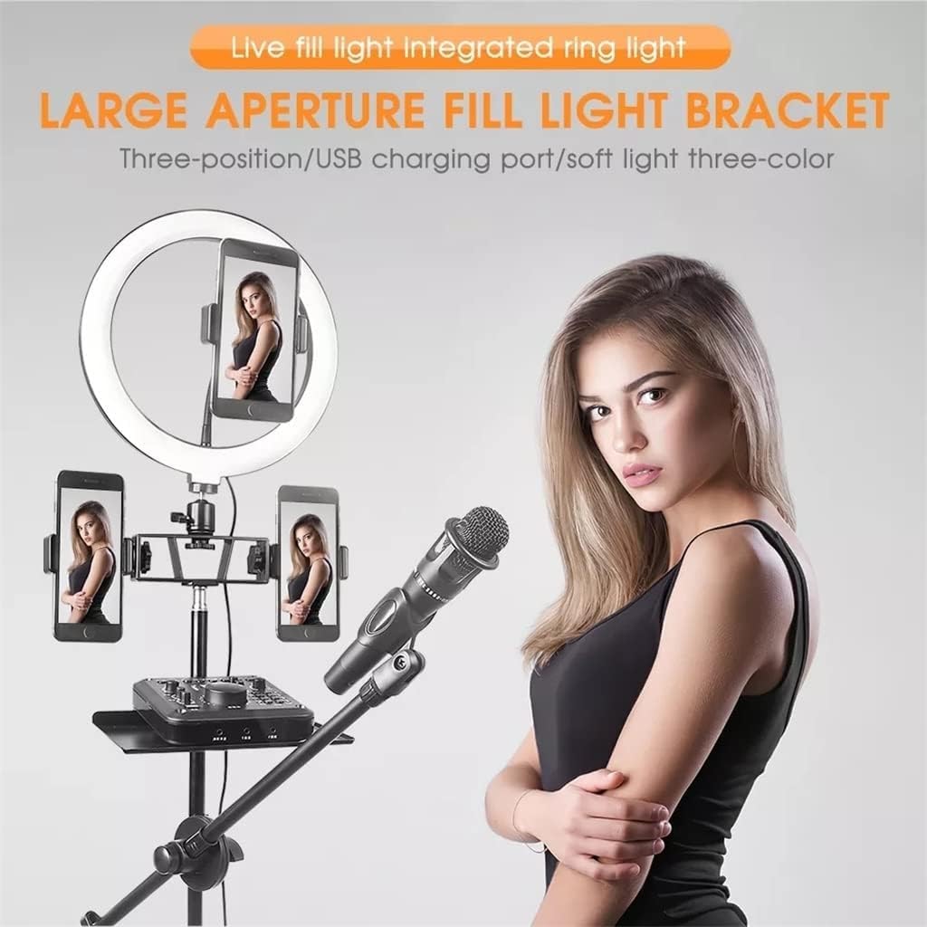 26cm Dimmable Ring Light with Tripod, Mic Stand & Phone Holder - Perfect for Live Streaming, YouTube Videos, TikTok & Photography Lighting Kit