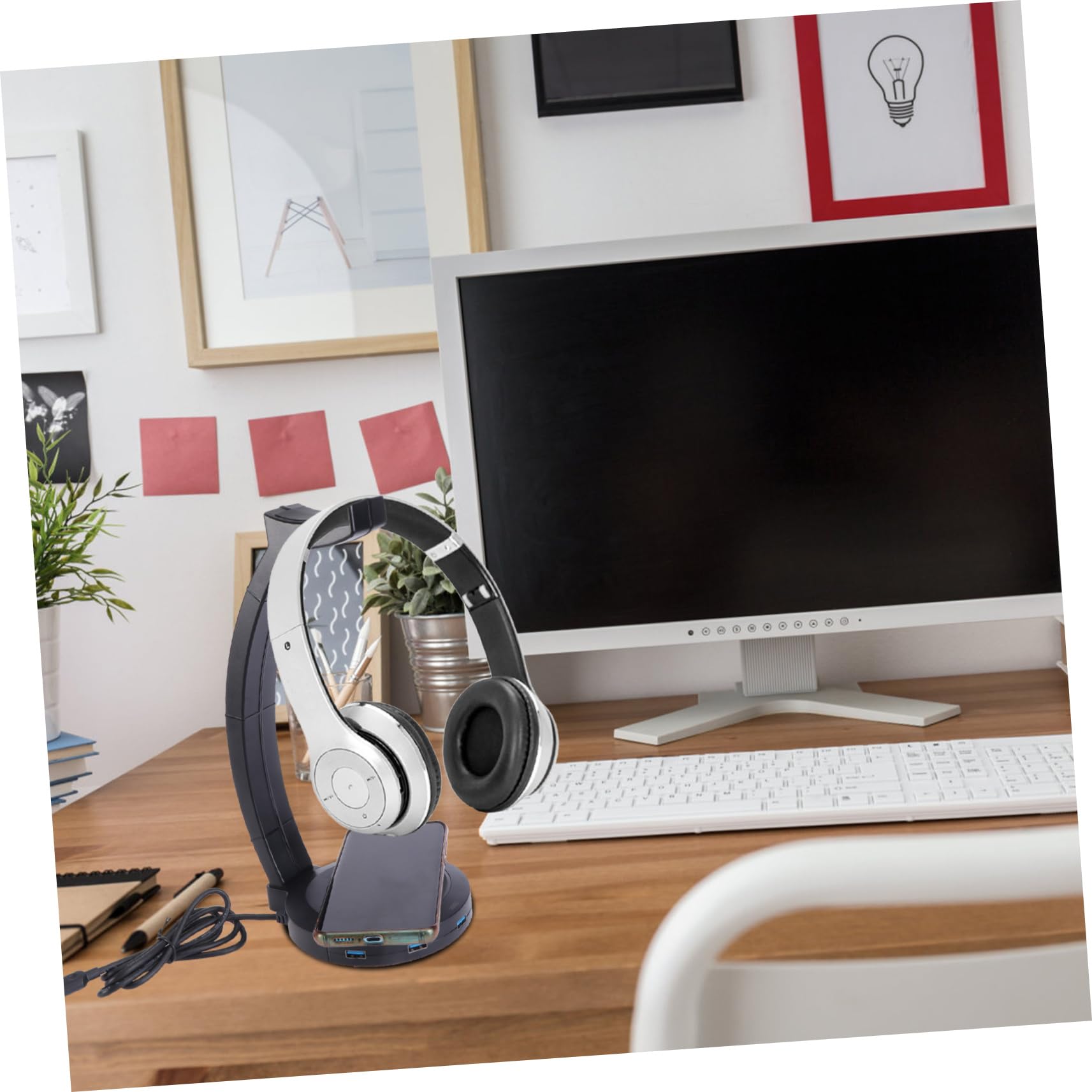 Veemoon RGB LED Headphone Stand with USB Charging Port - Gaming Headset Holder for Phone & Tablet | Perfect for Gaming Setup & Desk Organization