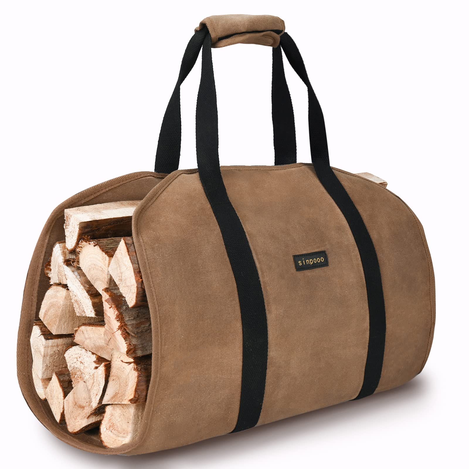 Heavy Duty Firewood Carrier Bag with Handles - Large Waxed Canvas Log Holder for Fireplace, Camping & Outdoor Use - Durable, Wear-Resistant & Dirt-Proof with Security Strap - Perfect for Indoor/Outdoor Wood Storage & Transport