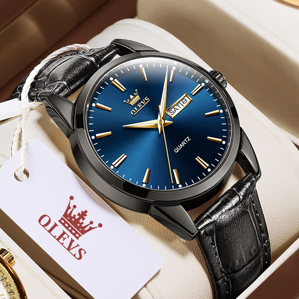 OLEVS Men's Brown Leather Watch - Rose Gold Quartz, Waterproof for Daily & Dress Wear