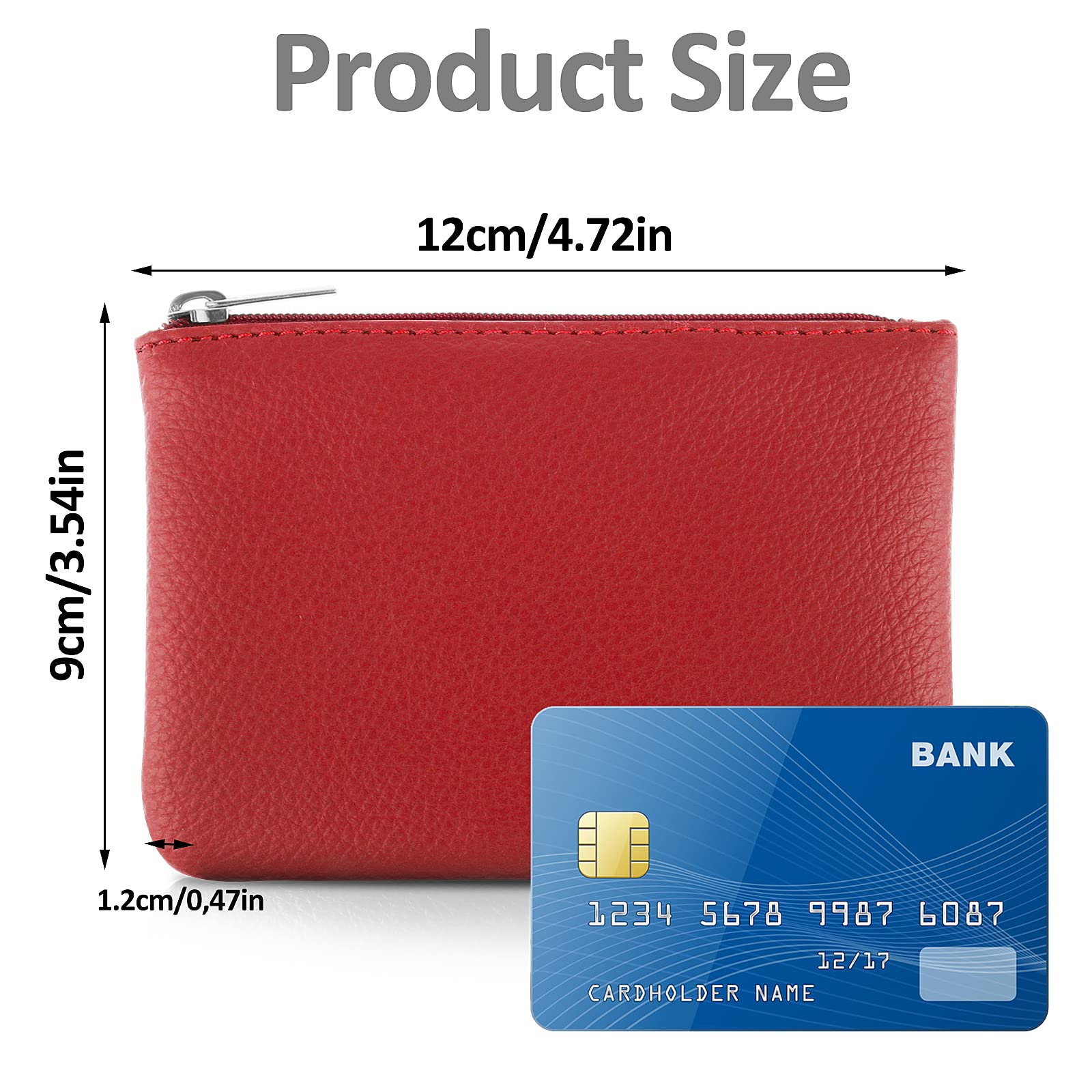 Stylish PU Lychee Pattern Zipper Coin Purse - Mini Portable Wallet for Women to Organize Coins, Credit Cards, ID, Keys & Lipstick (Red) | Perfect for Everyday Use, Travel & Gift Giving