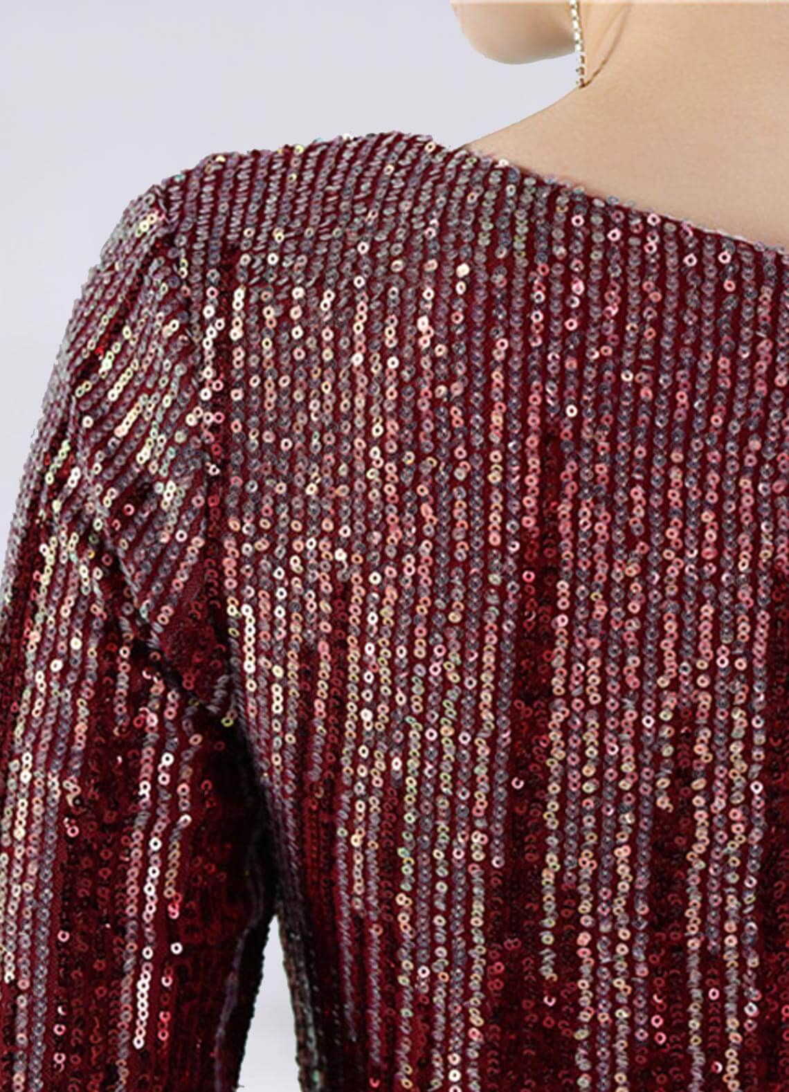 Elegant Burgundy Sequin Long Sleeve V-Neck Floor-Length Formal Gown for Women - Perfect for Evening Parties, Prom, Homecoming & Special Occasions