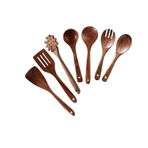 Premium Teak Wooden Cooking Utensil Set (6-Piece) - Natural Thailand Teak Wood Spoons, Ladle, Turner & Rice Colander - Durable Kitchen Tools for Cooking, Serving & Food Prep - Ideal for Home Chefs & Gourmet Cooking