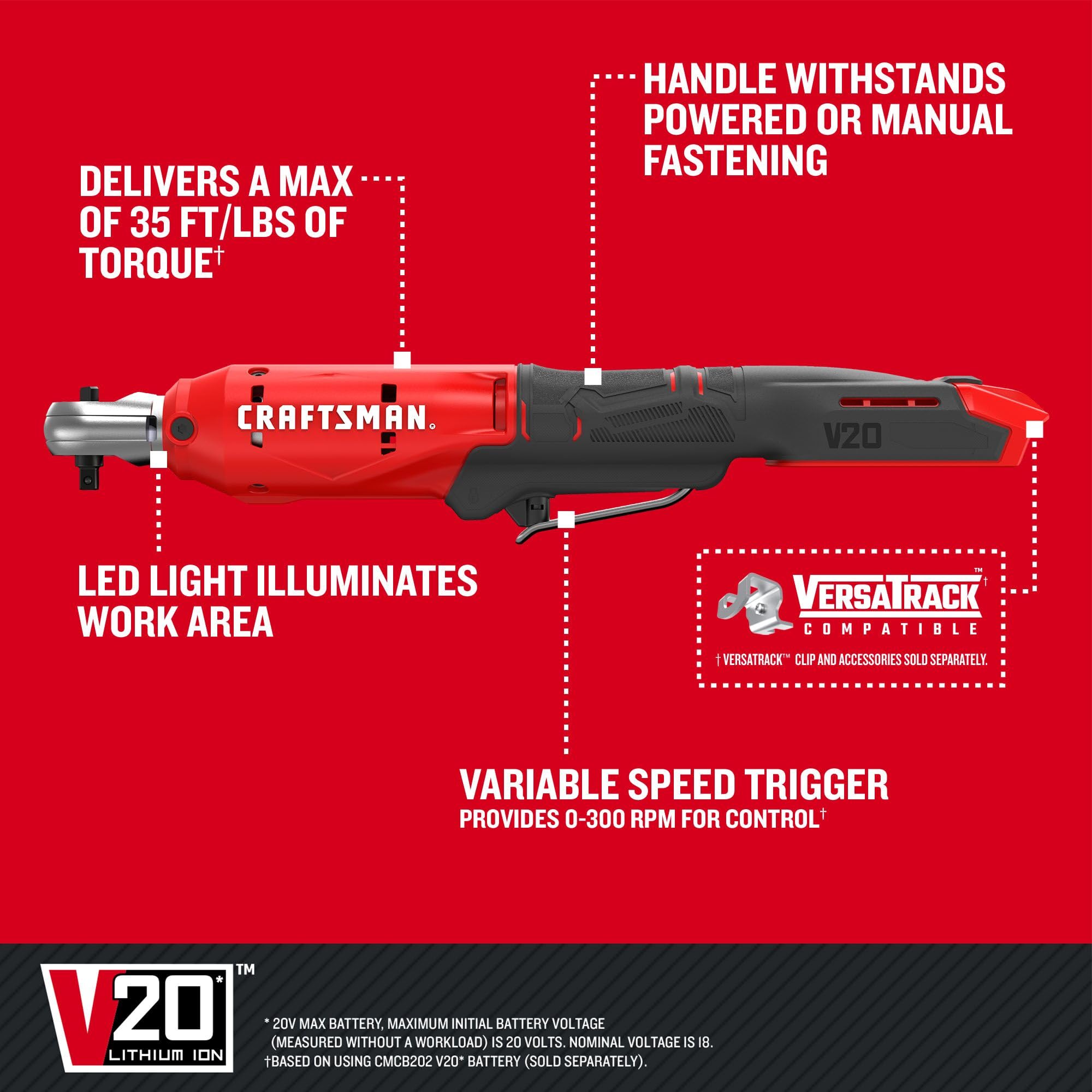 CRAFTSMAN V20 Cordless Ratchet Wrench - 1/4