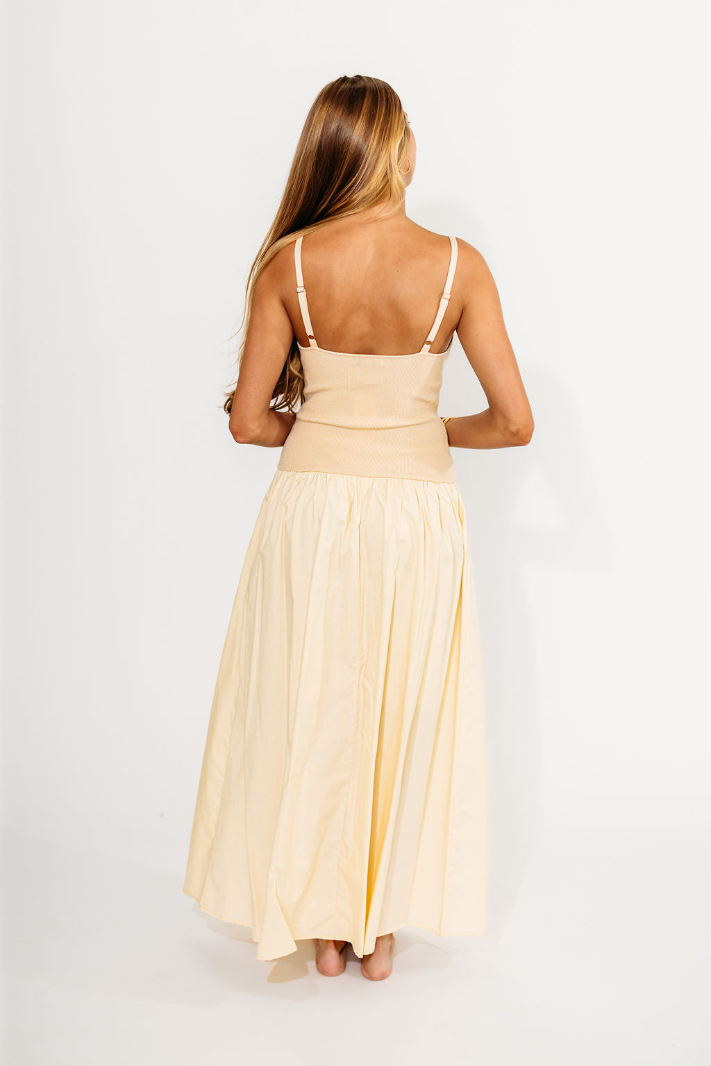 Gaby V Neck Mixed Media Maxi Dress in Cream - Elegant Flowy Long Dress for Women, Perfect for Weddings, Parties & Special Occasions