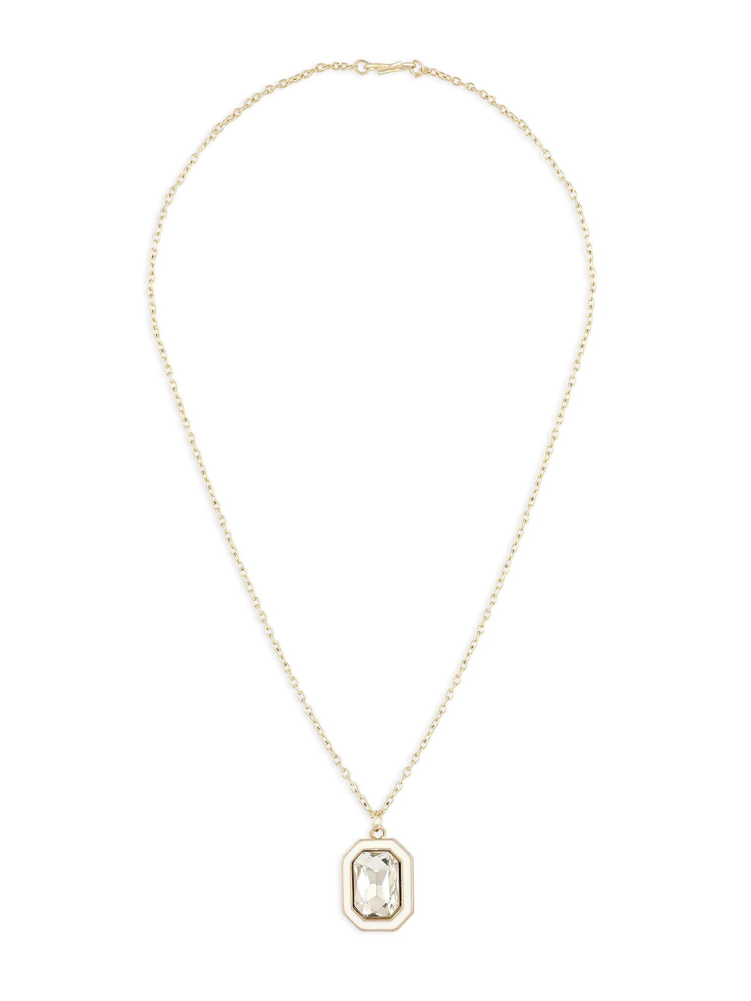 ZAVERI PEARLS White Enamel Contemporary Stone Embellished Pendant Necklace for Women - ZPFK16777 | Elegant Jewelry Gift for Birthday, Anniversary & Special Occasions