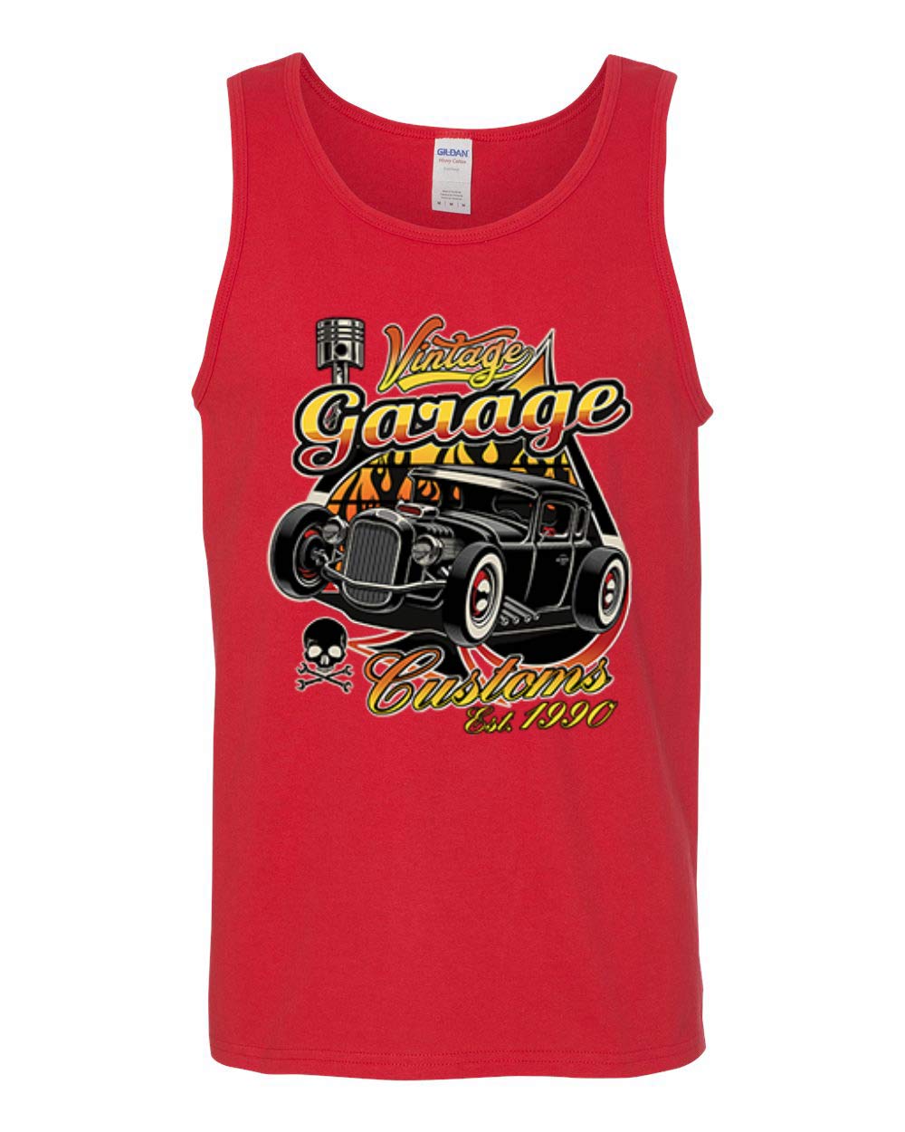 1990s Vintage Garage Customs Hot Rod Classic Car & Truck Graphic Tank Top for Men - Retro Muscle Car Enthusiast Tee for Car Shows & Cruising