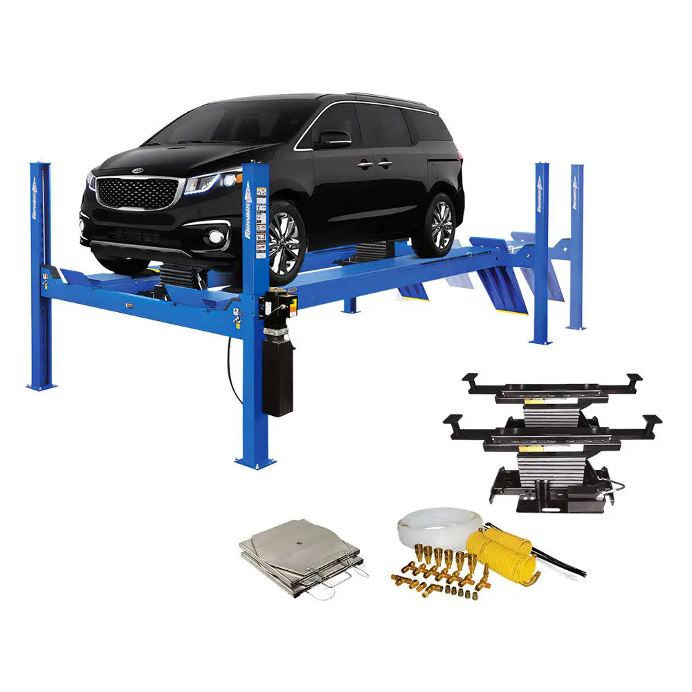 Forward Lift CRA14 EL Extra Long 14K Four Post Car Lift with Alignment Kit - Heavy Duty Closed Front Design for Auto Repair Shops & Home Garages