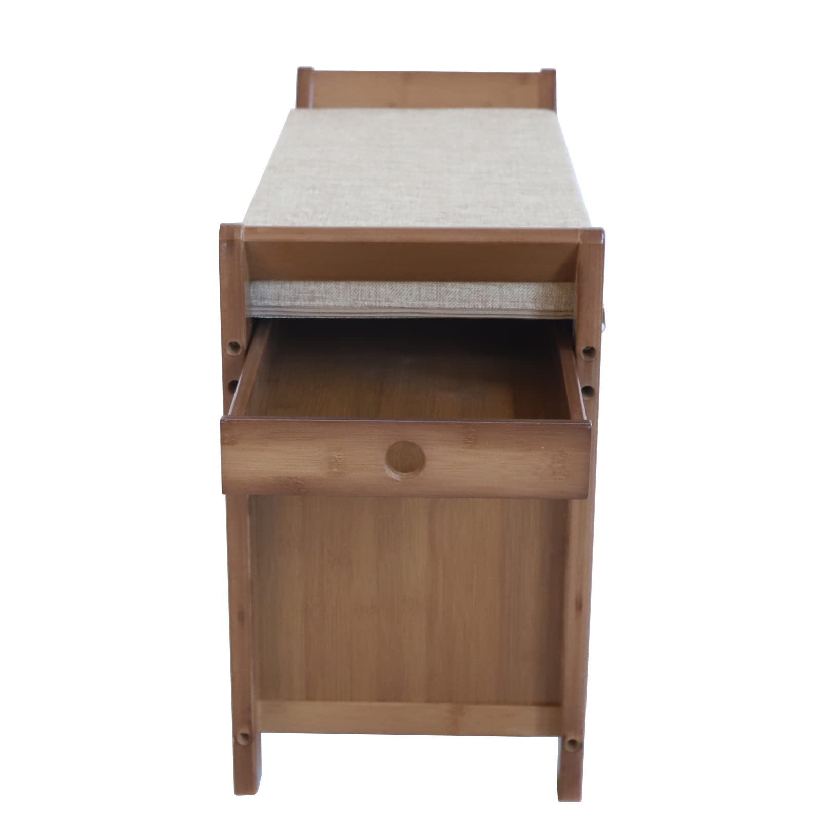 2-Tier Bamboo Shoe Bench with Cushion - Entryway Shoe Rack Organizer & Coat Storage Shelf | Space-Saving Shoe Storage Solution for Hallway, Mudroom or Bedroom (Wood Finish)