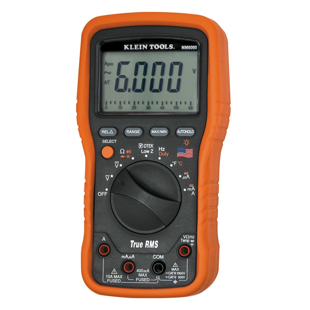 Klein Tools MM6000 TRMS Multimeter - Professional Electrician & HVAC Digital Multimeter for Accurate Voltage, Current, Resistance Measurement | Ideal for Electrical Testing, HVAC Maintenance & Home DIY Projects