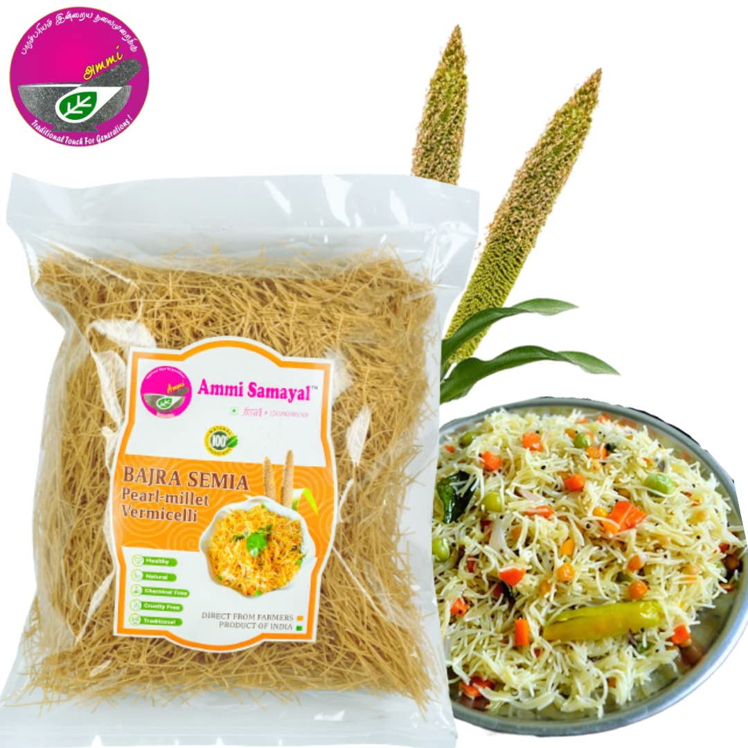 Organic Bajra Vermicelli (Semia) - Pearl Millet Rich in Fiber, Magnesium & Iron | Kambhu Sevai | Healthy South Indian Breakfast | Gluten-Free & Vegan | Pack of 1 (350g) | Perfect for Quick Meals, Snacks & Traditional Indian Dishes