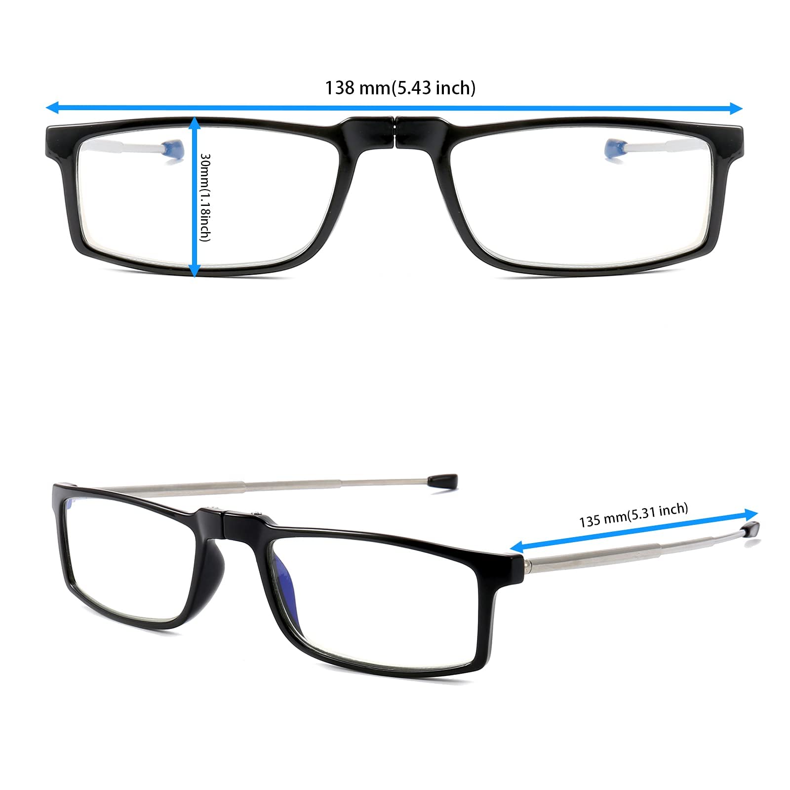 Stylish Reading Glasses for Women & Men - Compact Folding Keychain Readers with Clear Blue Light Blocking Lenses & Spring Hinge - Perfect for Reading, Computer Use, and On-the-Go Eyewear