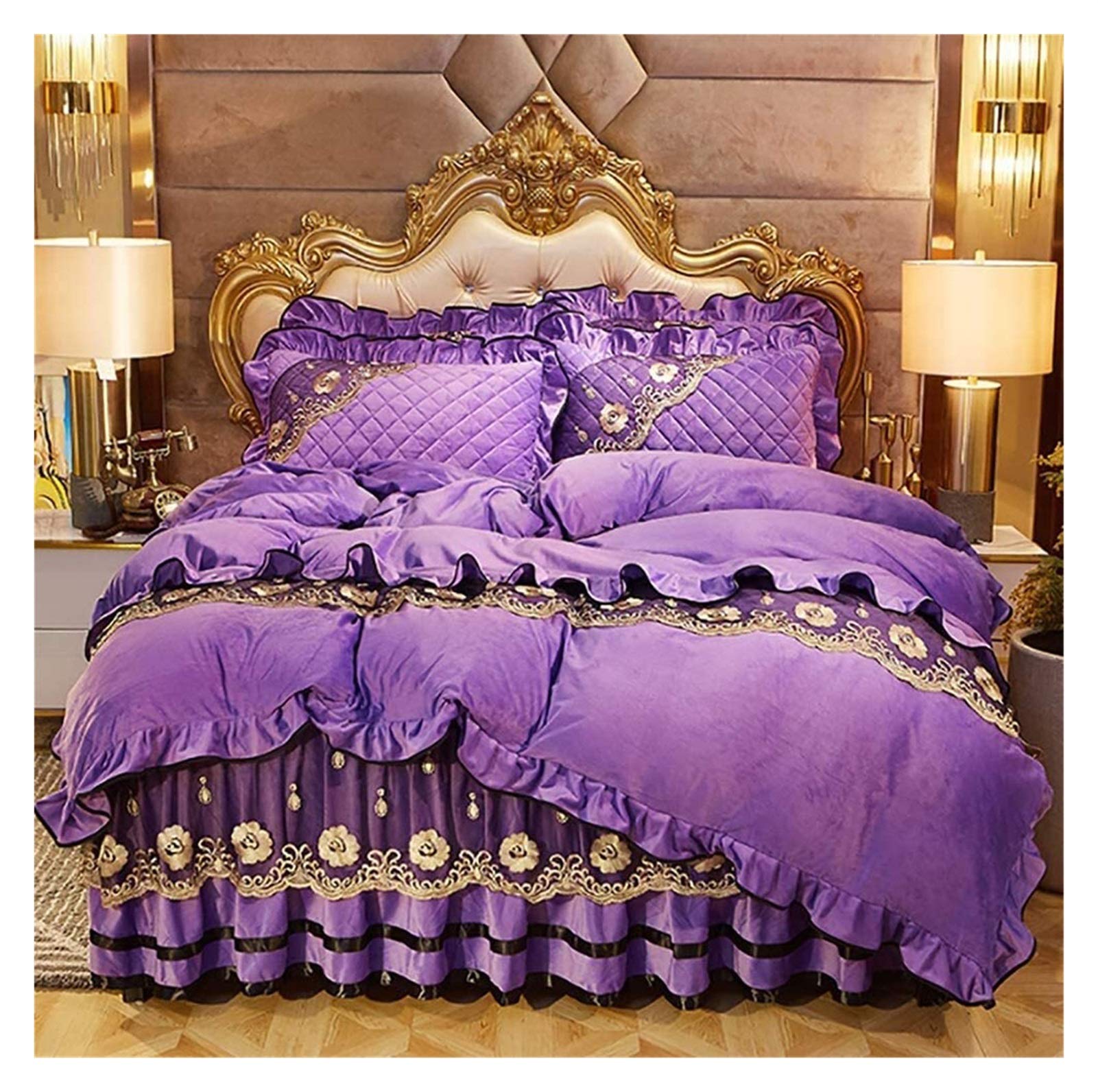 Premium Flannel Bedding Set - 4-Piece King Size (220x240cm) Duvet Cover & Pillowcases - Soft Thermal Quilt Cover for Double Bed in Elegant Purple - Perfect for Home, Hotel & Winter Comfort