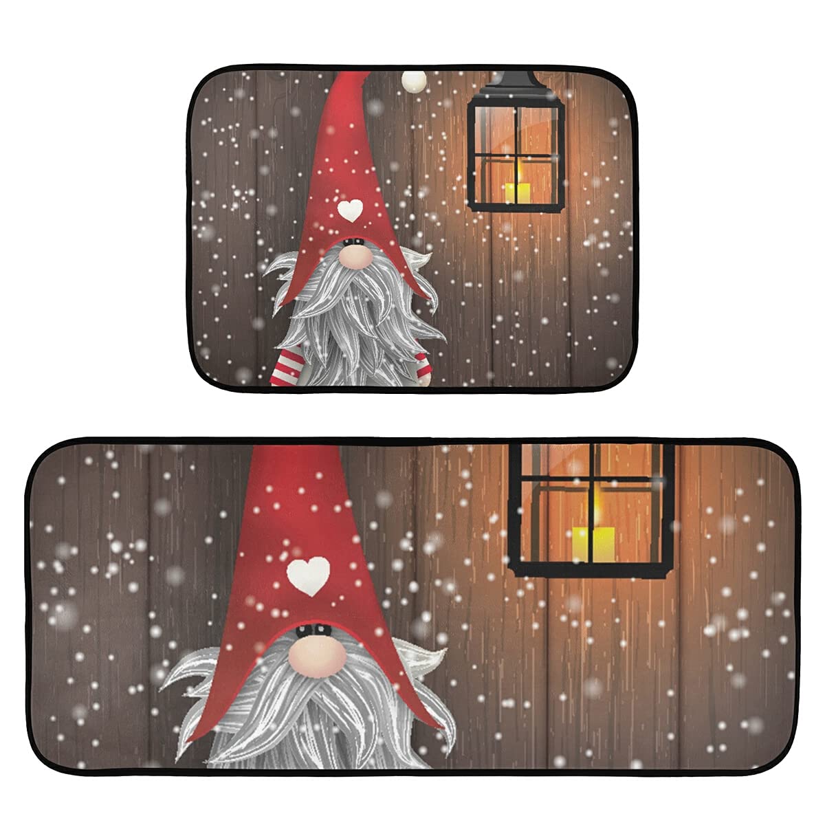 Non-Slip Christmas Santa Dwarf Snowflakes Kitchen Rugs - 2 Pack Foam Standing Mats for Farmhouse Decor, Anti-Fatigue Floor Mats for Kitchen Sink & Cooking Area - Perfect Holiday Home Accessories