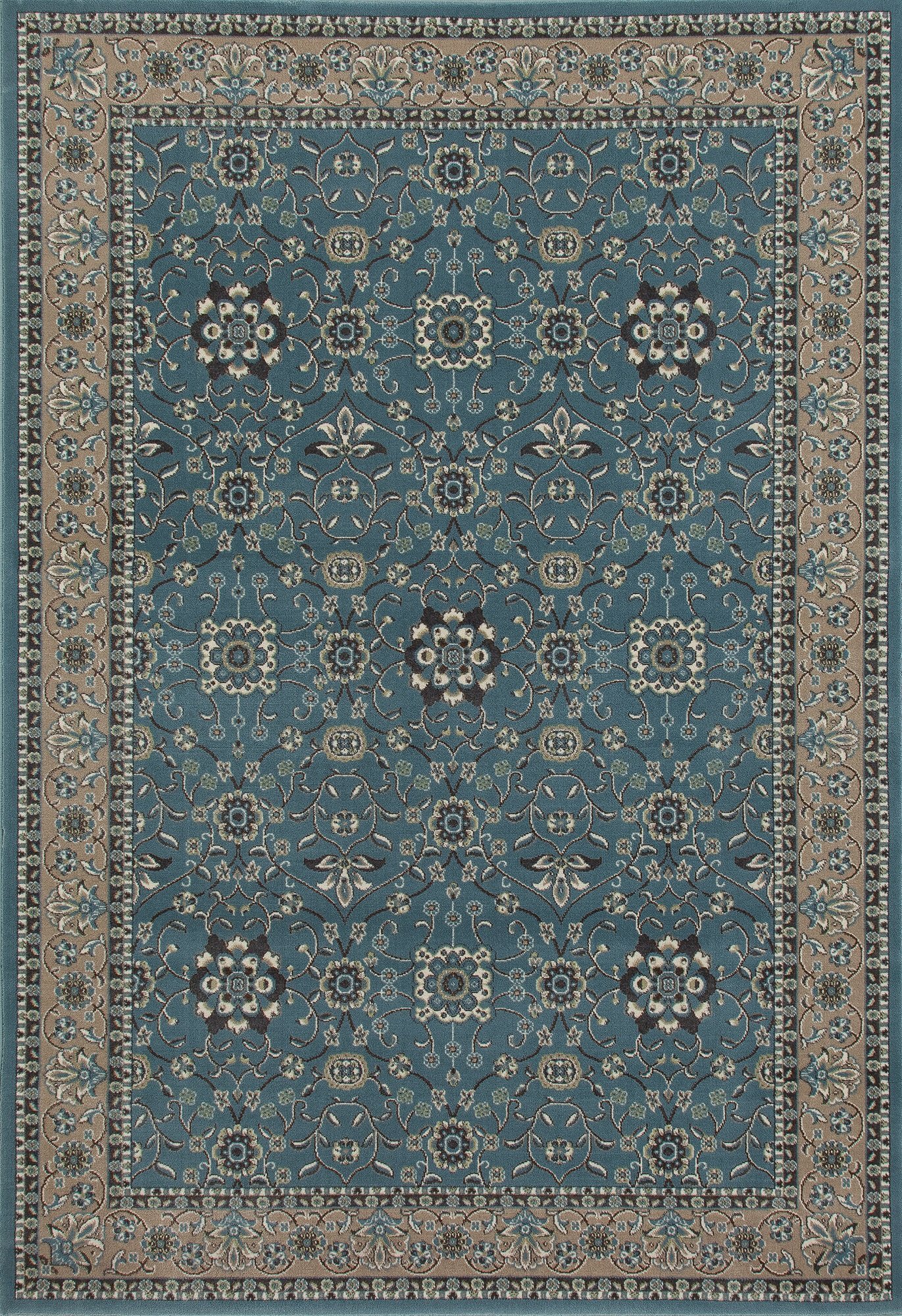 Kensington Collection Serene Border Woven Area Rug 7x10 Feet - Aqua Beige Bohemian Style Carpet for Living Room, Bedroom & Home Decor