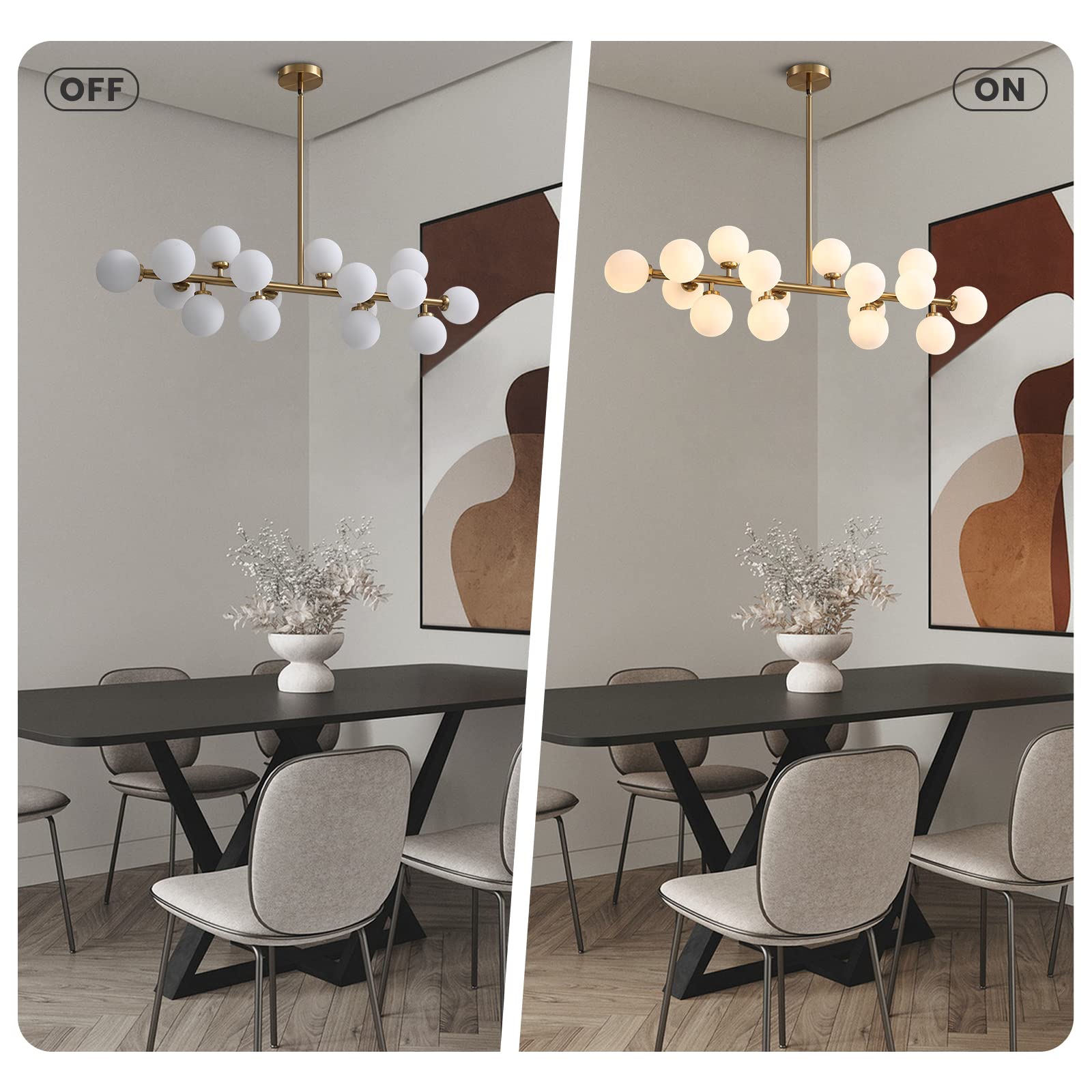 Modern Gold Rectangle Chandelier Pendant Light Fixture for Kitchen Island, Dining Room & Over Table - Milky White Lampshade | Elegant Ceiling Lighting for Home & Restaurant Decor