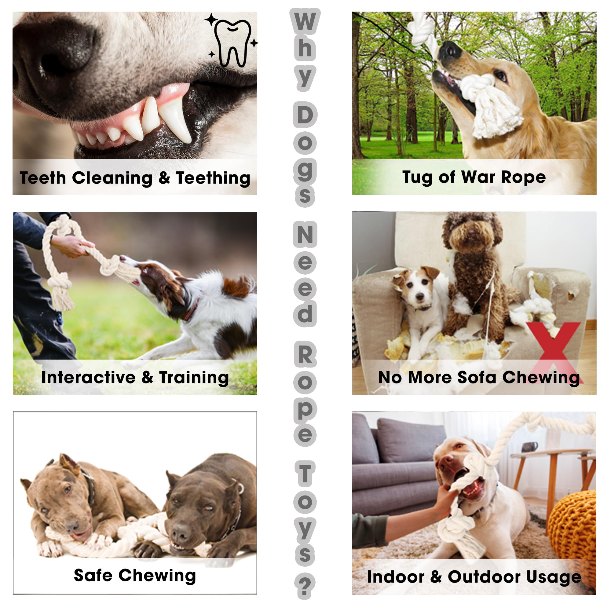 Barida Natural White Cotton Durable Dog Rope Chew Toy - Non-Toxic Premium Interactive Rope Toy for Medium & Large Dogs | Tug of War, Teething Relief, Training & Playtime Fun