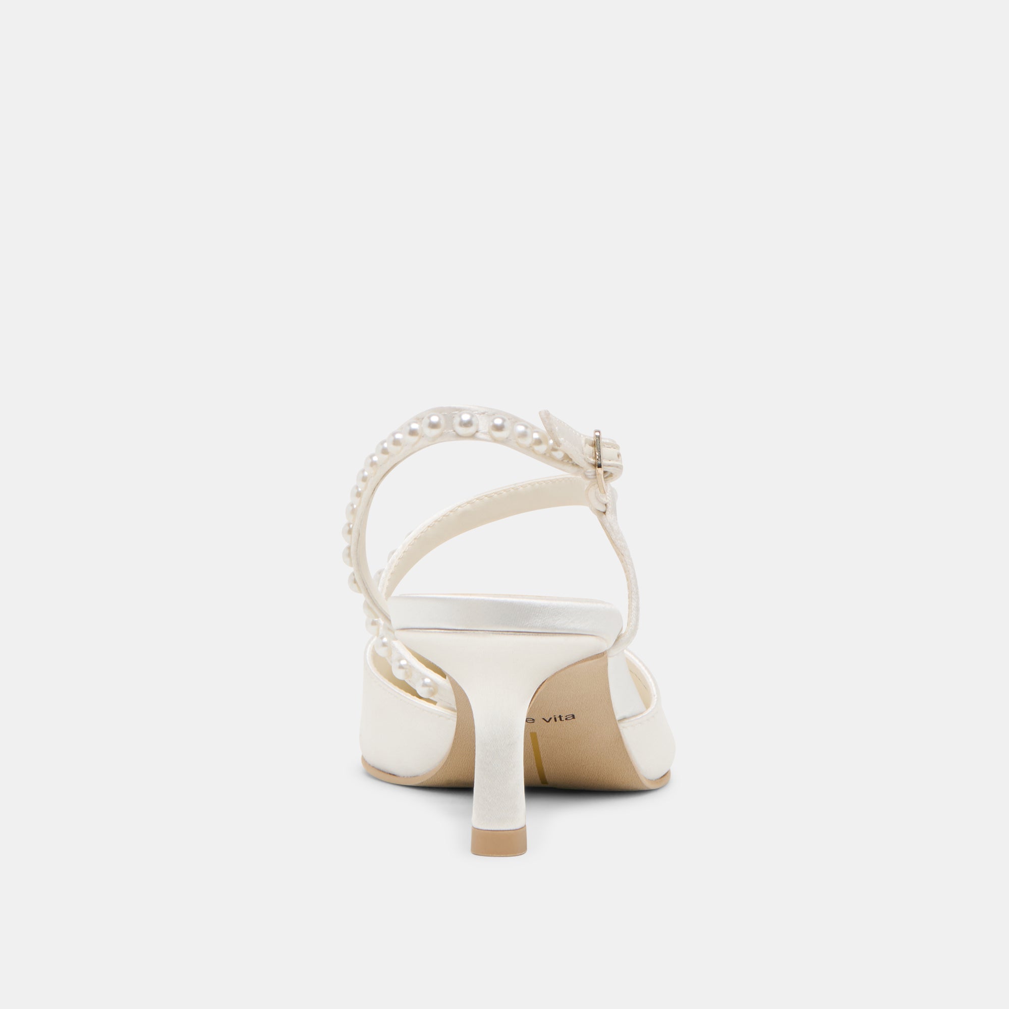 KAMRA Pearl Mid Heels - True White Satin Pumps for Women | Elegant Wedding Shoes, Bridal Party, Prom & Formal Events