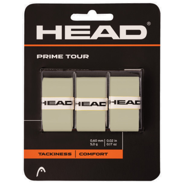 Head Prime Tour Overgrip Tennis Racket Grip - 3 Pack (Grey) | Non-Slip, Sweat Absorbent, Cushioned Handle Wrap for Enhanced Comfort & Control - Perfect for Tennis, Badminton, Squash & Racquet Sports