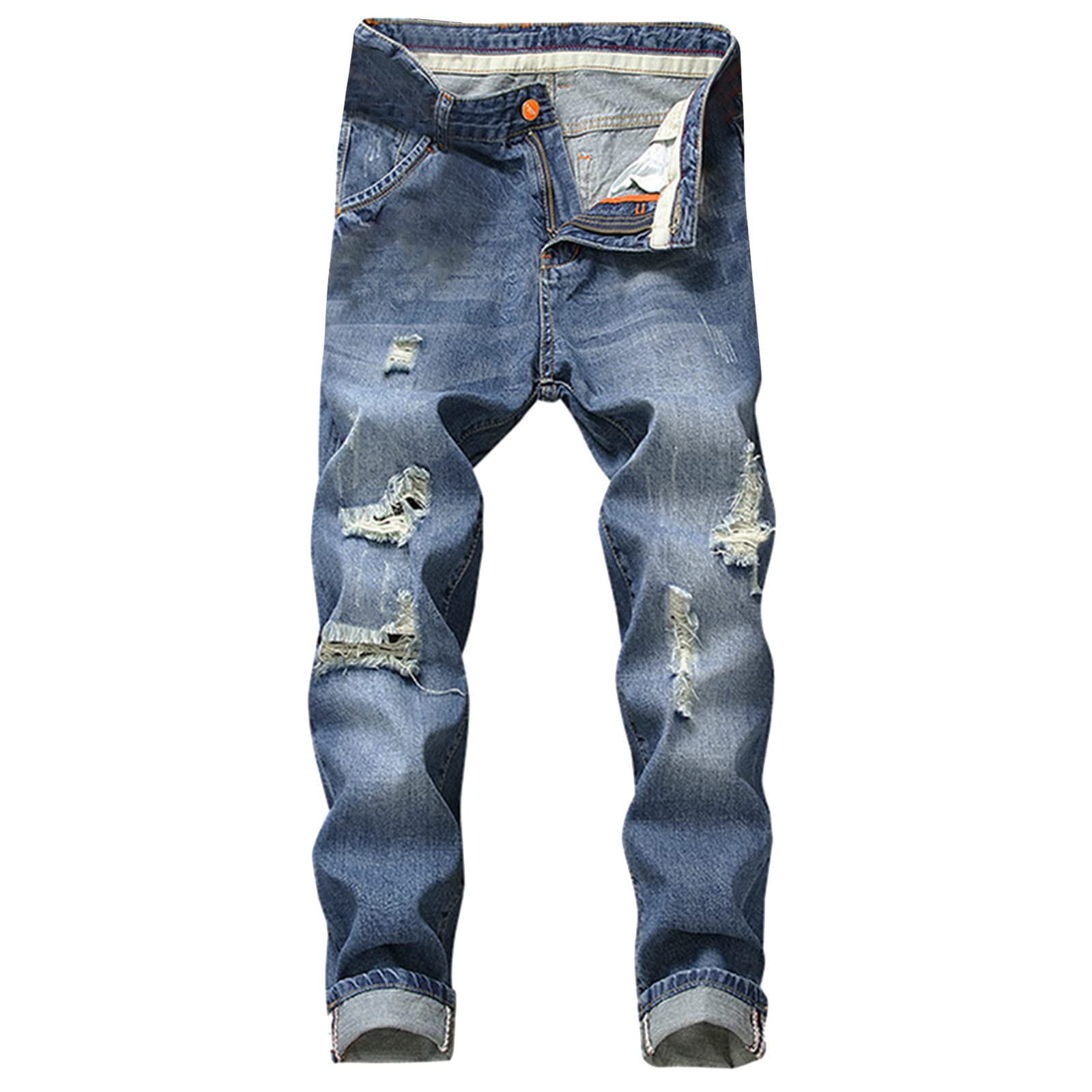 Men's Casual Straight Fit Denim Jeans with Belt Loops & Zipper for Everyday Wear