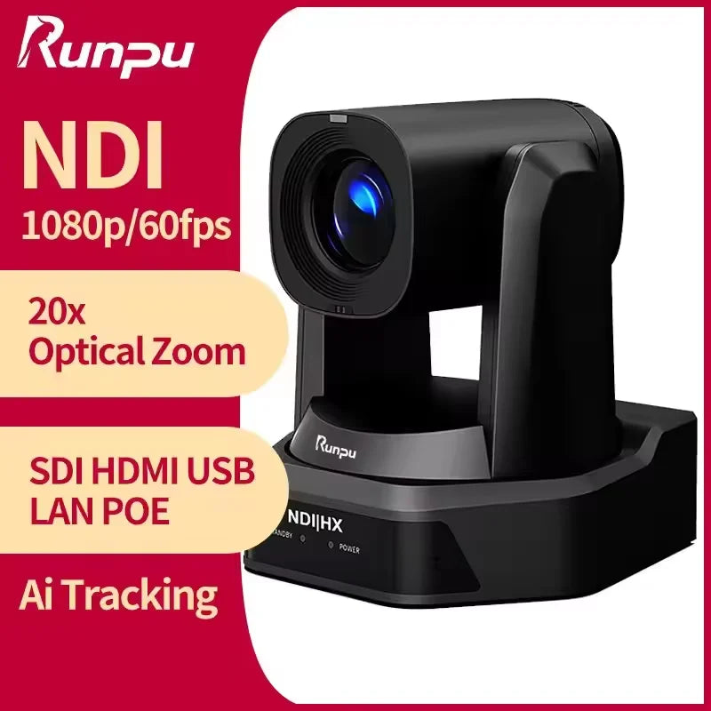 NDI 20X PTZ Camera - Professional 4K Video Conference & Live Streaming Camera with 20X Optical Zoom, Auto Tracking, PoE+ Support for Church, Studio, Classroom & Event Broadcasting