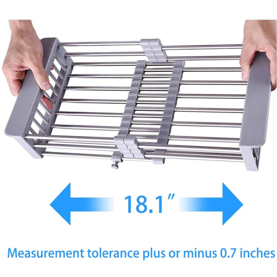 Stainless Steel Over The Sink Dish Drying Rack with Adjustable Arms - Space Saving Kitchen Sink Organizer for Dishes, Fruits & Vegetables | Perfect for Small Kitchens & Countertop Storage
