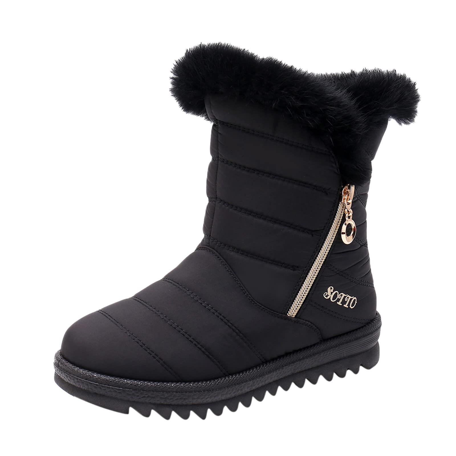 Women's Waterproof Fur Lined Winter Snow Boots - Warm Ankle Booties with Zipper, Comfortable Flat Sneakers for Outdoor Activities, Hiking & Cold Weather Fashion