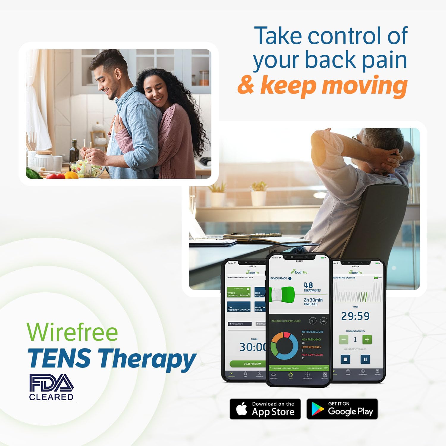 WiTouch Pro TENS Unit - Wireless Wearable Muscle Stimulator for Back Pain Relief & Recovery | USA-Made with Gel Pads | Ideal for Home Therapy, Sports Recovery & Chronic Pain Management