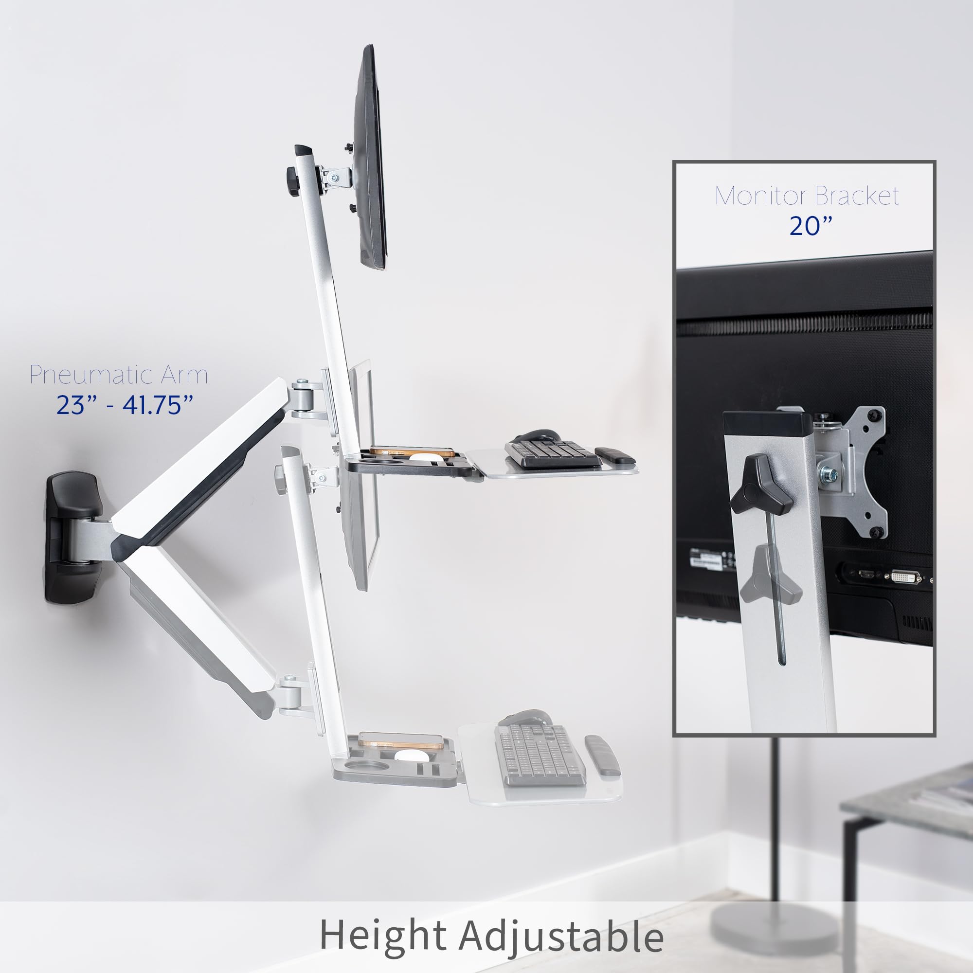 VIVO Single Monitor and Keyboard Wall Mount Stand - Adjustable Height Ergonomic Sit to Stand Workstation for Home & Office (STAND-SIT1W) - Perfect for Workspace Optimization and Healthy Posture