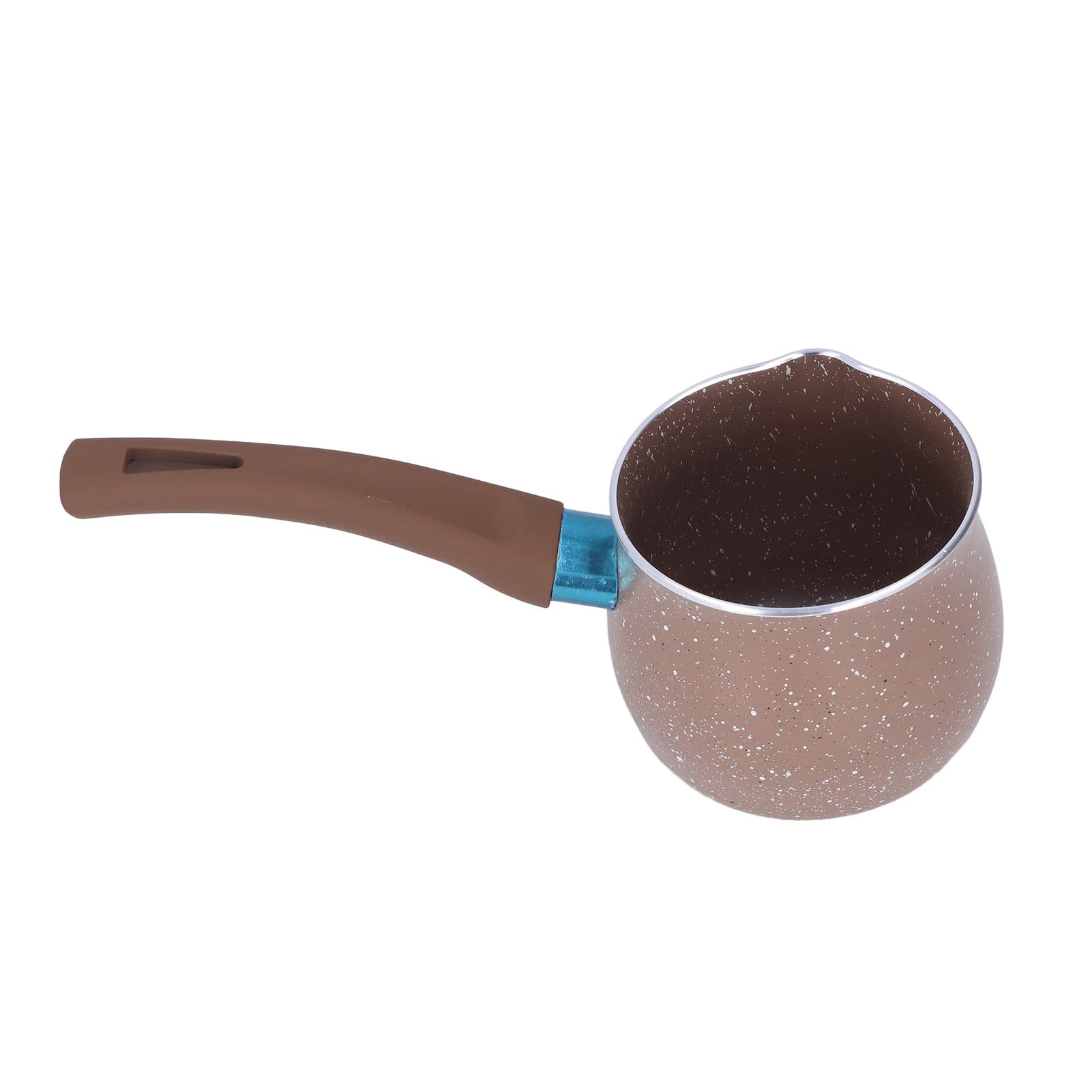 HEEPDD 9cm Mini Milk Pot - Nonstick Small Butter & Sugar Melting Pot with Pour Spout - Perfect for Melting Butter, Steaming Milk, Frothing & Latte Art - Ideal for Coffee Shops, Home Baking & Kitchen Use (Brown)