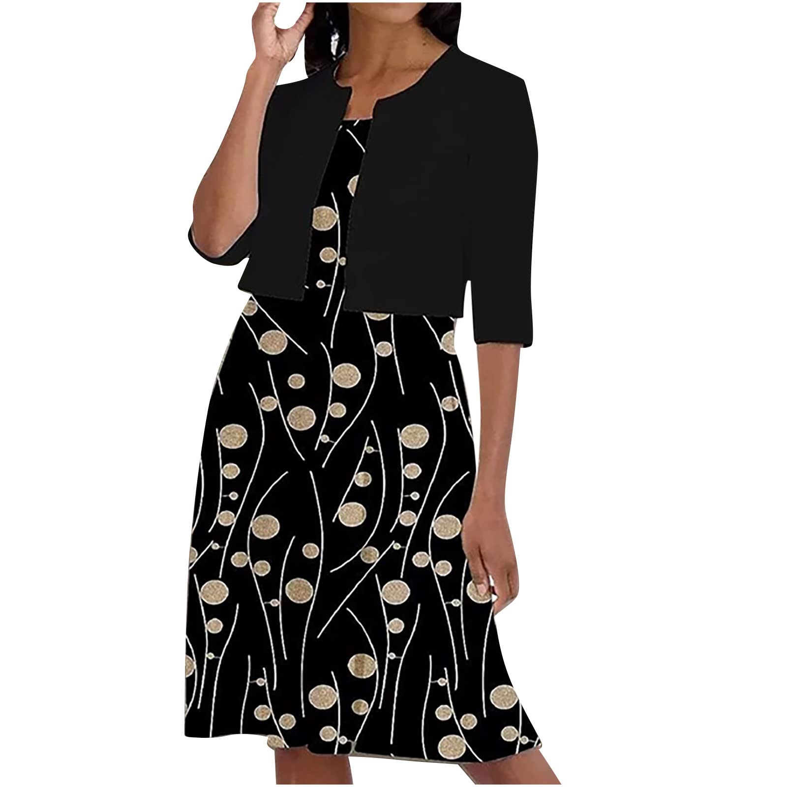Women's Summer Two-Piece Dress Set - Floral Print Round Neck A-Line Sling Dress with Half Sleeve Cardigan | Beach Vacation, Date Night & Casual Outfit
