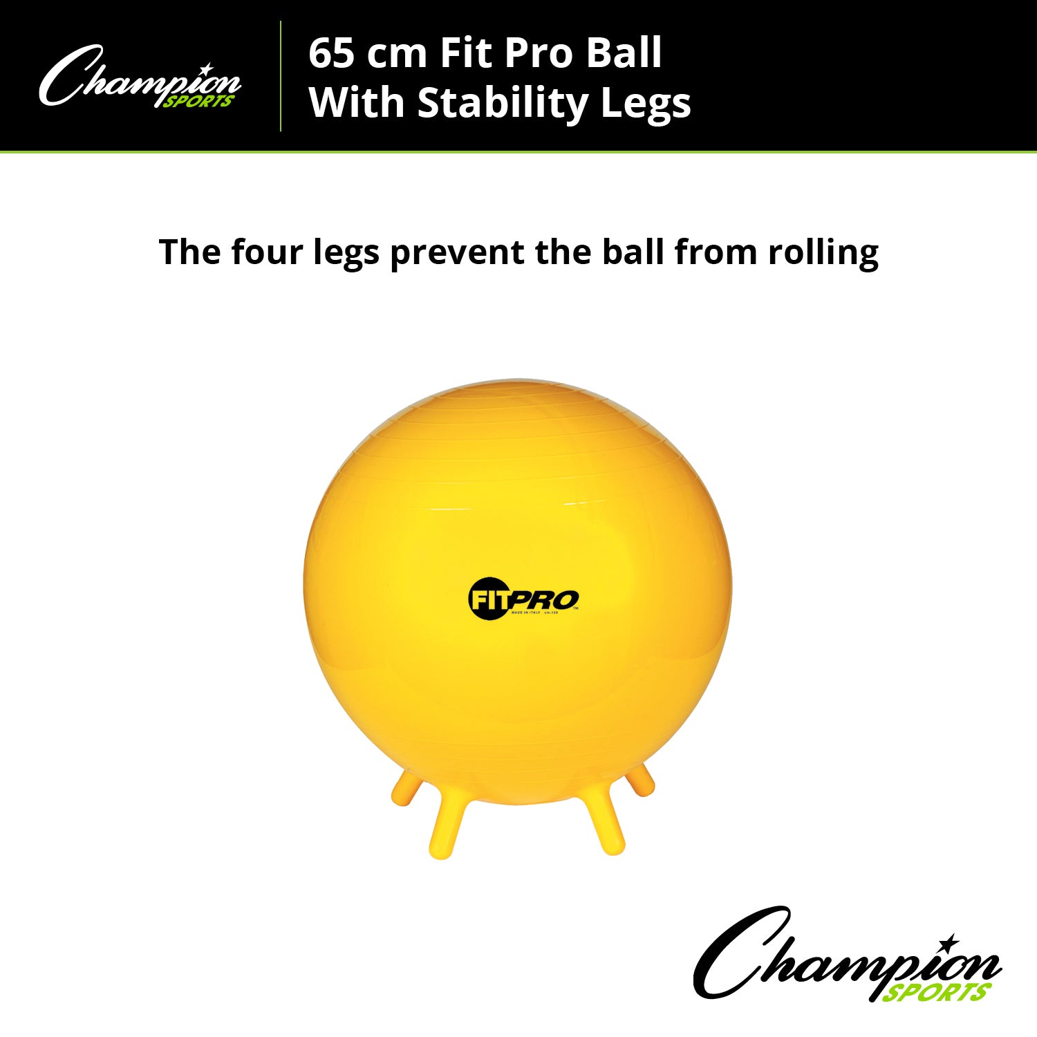 Champion Sports FitPro Exercise Ball with Stability Legs - 65cm Stability & Strength Trainer for Home Gym, Yoga, Pilates & Core Workouts