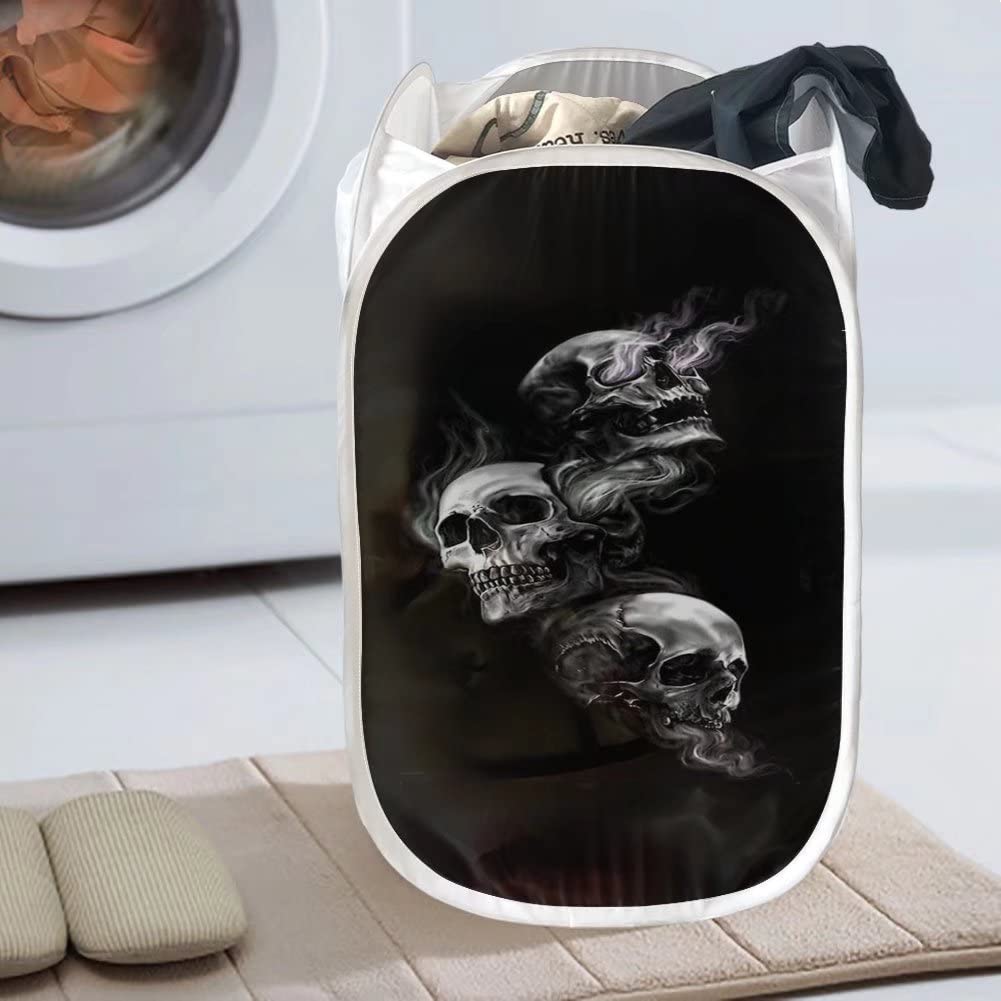 NDISTIN Black Skull Laundry Basket - Tall Hanging Plastic Clothes Hamper with Handles, Small Dirty Laundry Bag for Bedroom, Bathroom & Dorm Organization