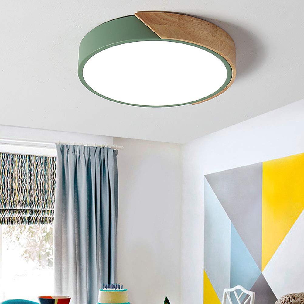 Modern Round Bedroom Lamps - Nordic Green LED Nightstand Lights, Ultra-Thin Ceiling Fixtures for Living Room & Bedside - Energy Efficient Lighting for Cozy Home Decor