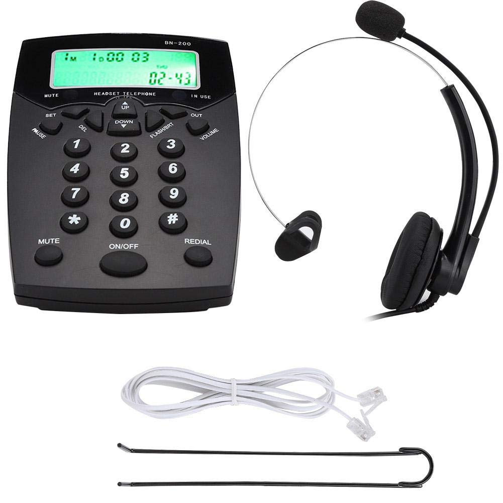 BN200+A26 Business Telephone with Corded Headset - LCD Display, Dial Pad & Built-in Mic - Ideal for Call Centers, Offices & Home Use